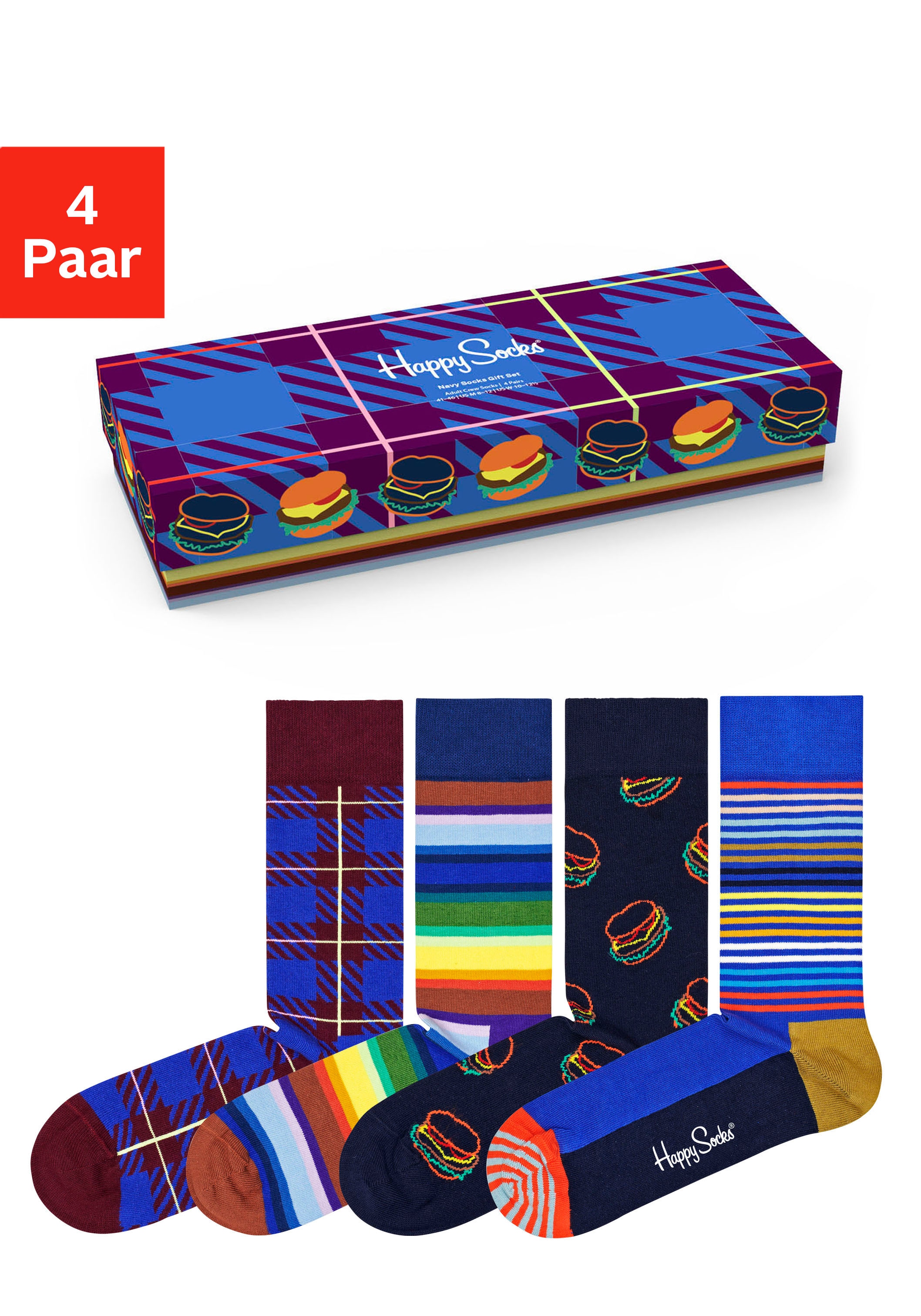 Image of Happy Socks Socken, (Packung, 4 Paar), klassisch gemustert in edler Verpackung