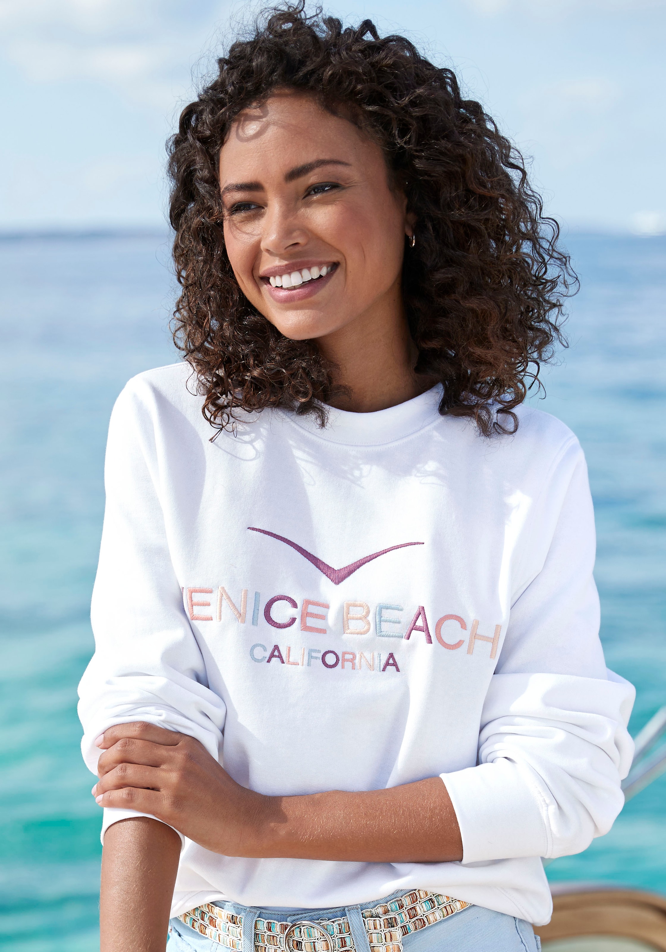 Venice Beach Sweatshirt, mit grosser Logostickerei