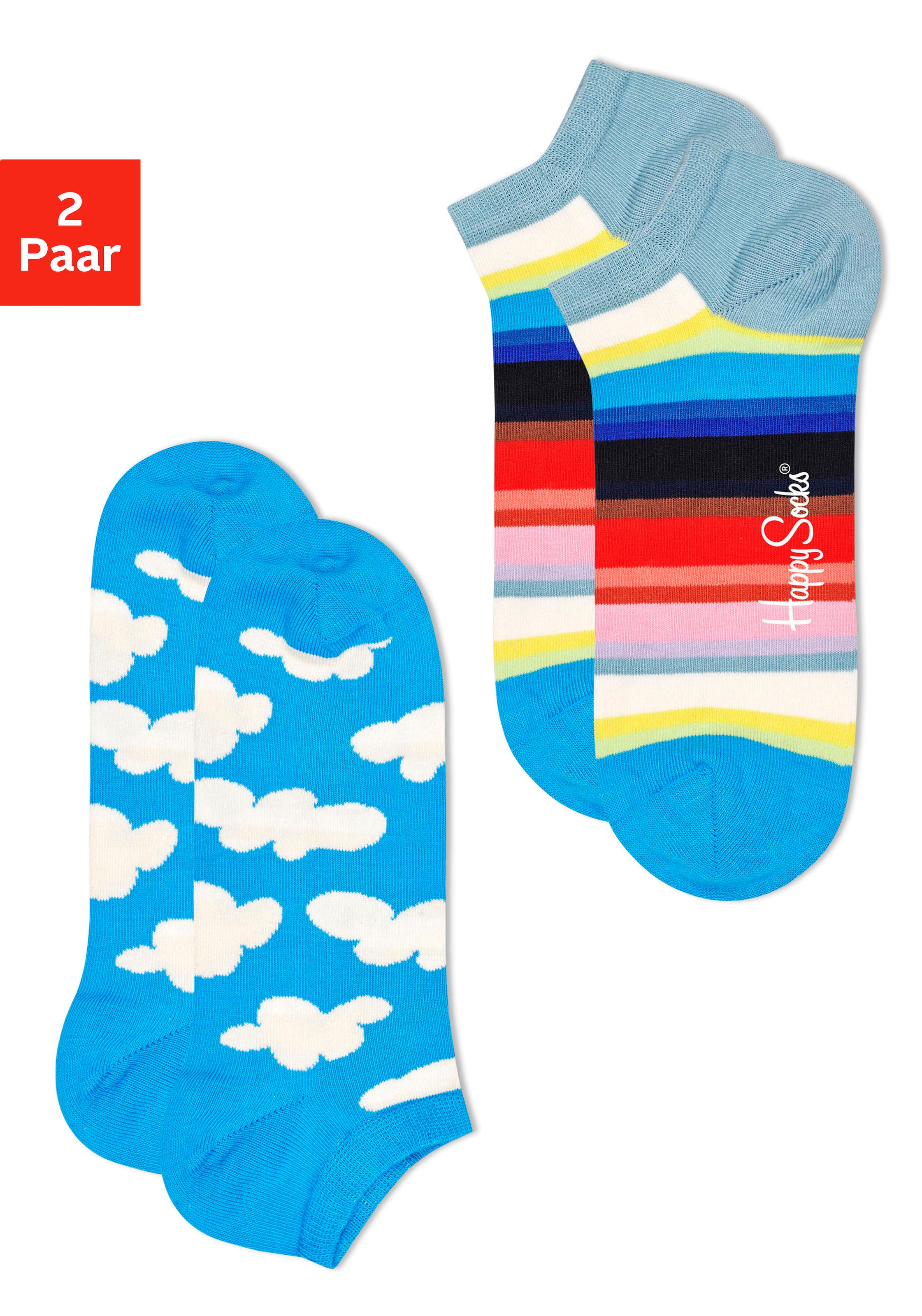 Image of Happy Socks Sneakersocken, (2 Paar), mit Wolken und Streifendesign