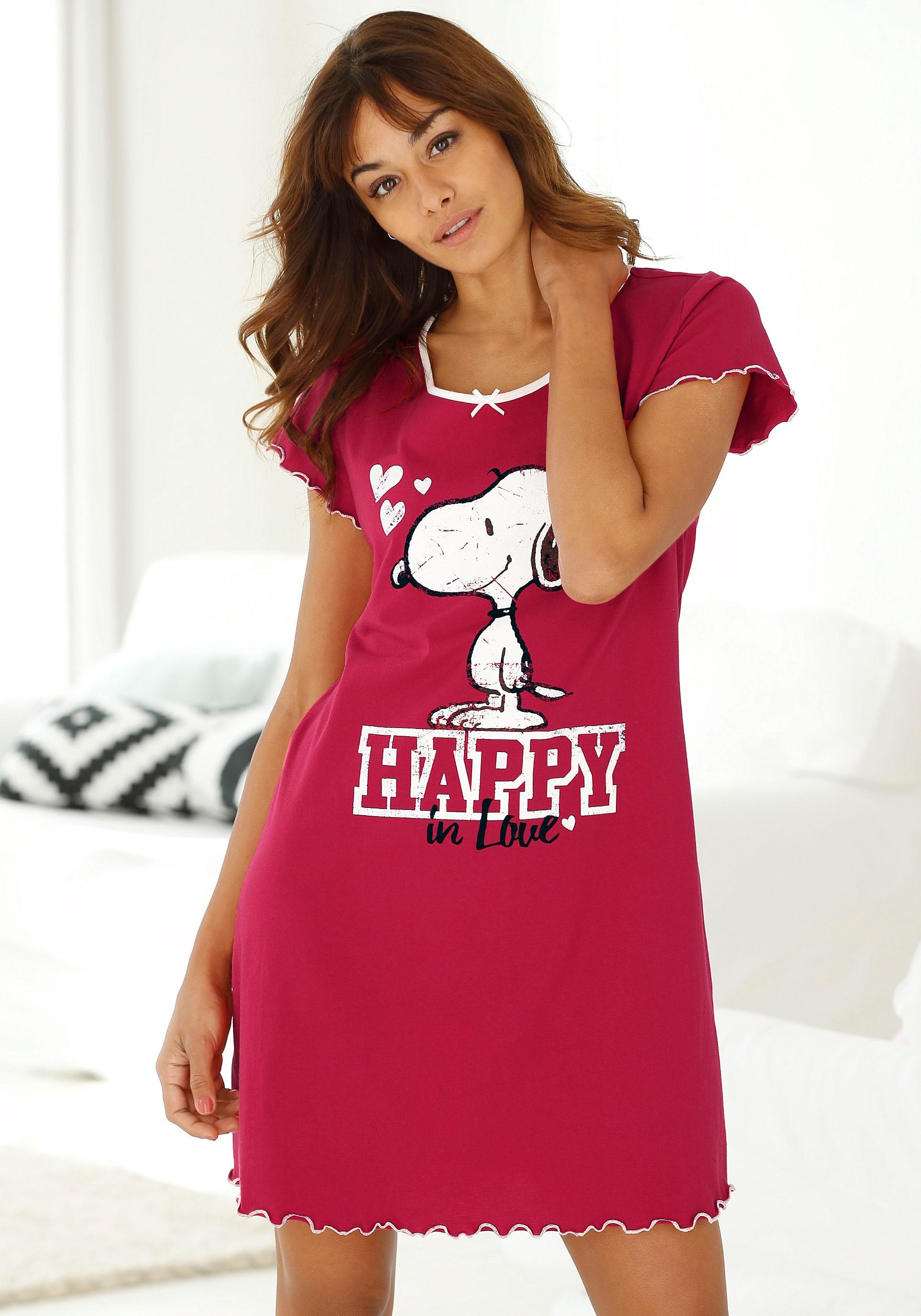 ck the günstig Kaufen-Peanuts Nachthemd, mit Snoopy Print und Kräuselsäumen. Peanuts Nachthemd, mit Snoopy Print und Kräuselsäumen <![CDATA[Mit unterschiedlichen Aufdrucken vorn. Kontrastfarbene Babylockkanten an Ärmeln und Saum. Aus 100% Baumwolle (unters