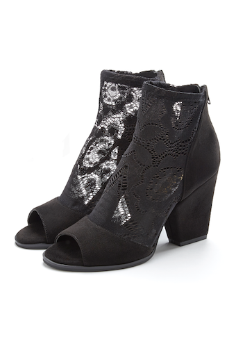 LASCANA Stiefelette, Sandalette, Ankle Boots, elastische Spitze, modischer Blockabsatz