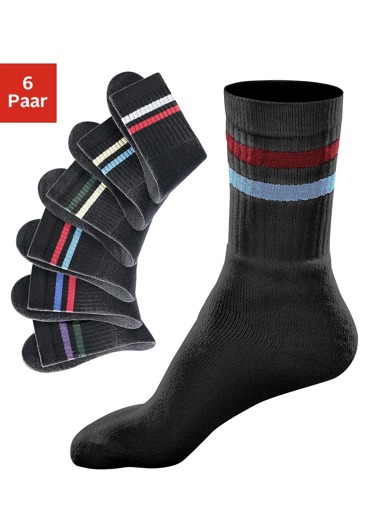 Go in Freizeitsocken, (Set, 6 Paar), mit farbigen Streifen