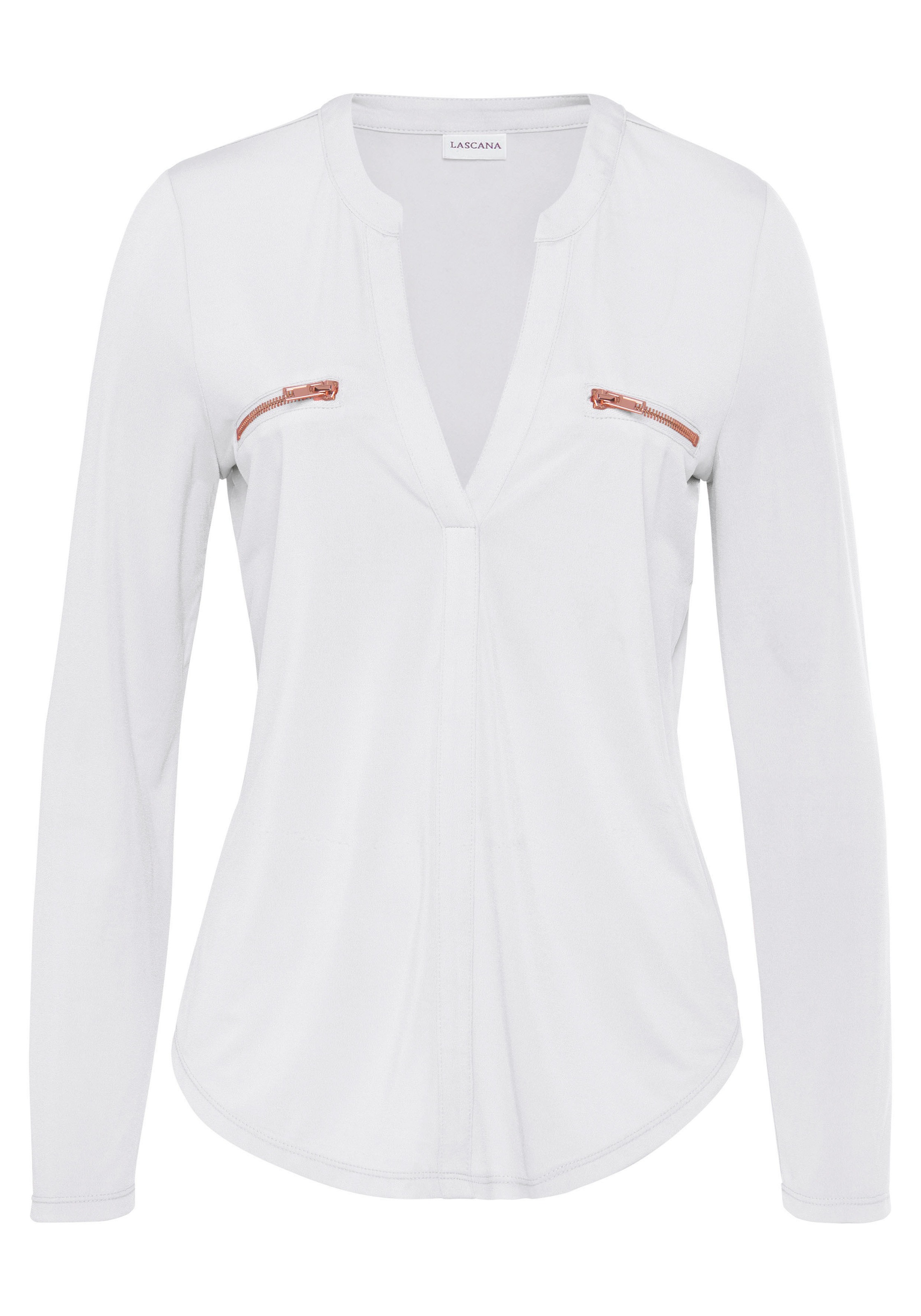 LASCANA Langarmshirt, mit Reissverschlussdetails, Blusenshirt, legere Damenbluse