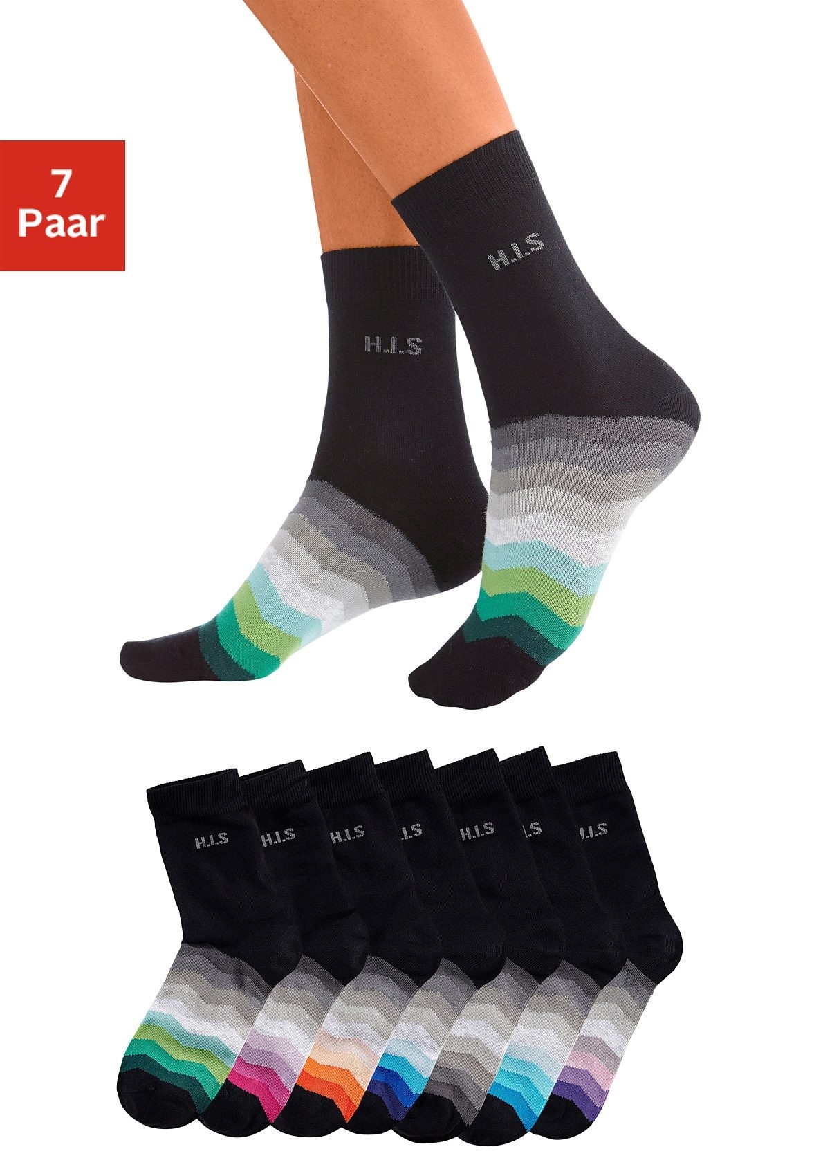 Die Kleine günstig Kaufen-H.I.S Basicsocken, (Set, 7 Paar). H.I.S Basicsocken, (Set, 7 Paar) <![CDATA[Schöne Strümpfe für Sie. Schwarzer Schaft mit kleinem eingearbeitetem Logo. Die Sockenpaare lassen sich auch nach dem Waschen kinderleicht wieder zusammenfinden, da die Socken 