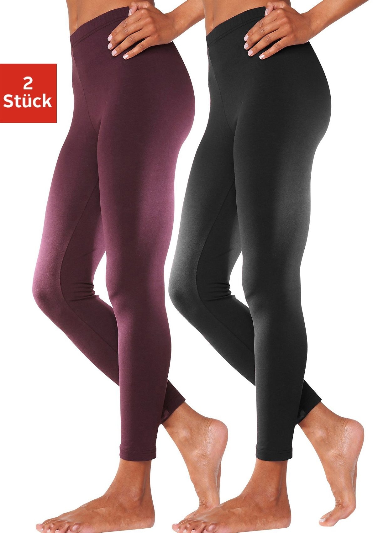 Polyester/Baumwolle günstig Kaufen-Vivance active Leggings, (2er-Pack), mit Gummibund, Loungewear. Vivance active Leggings, (2er-Pack), mit Gummibund, Loungewear <![CDATA[Leggings von Vivance im praktischen 2er Pack. Figurbetonte Passform. Elastisches Material: 95% Baumwolle, 5% Elasthan. 