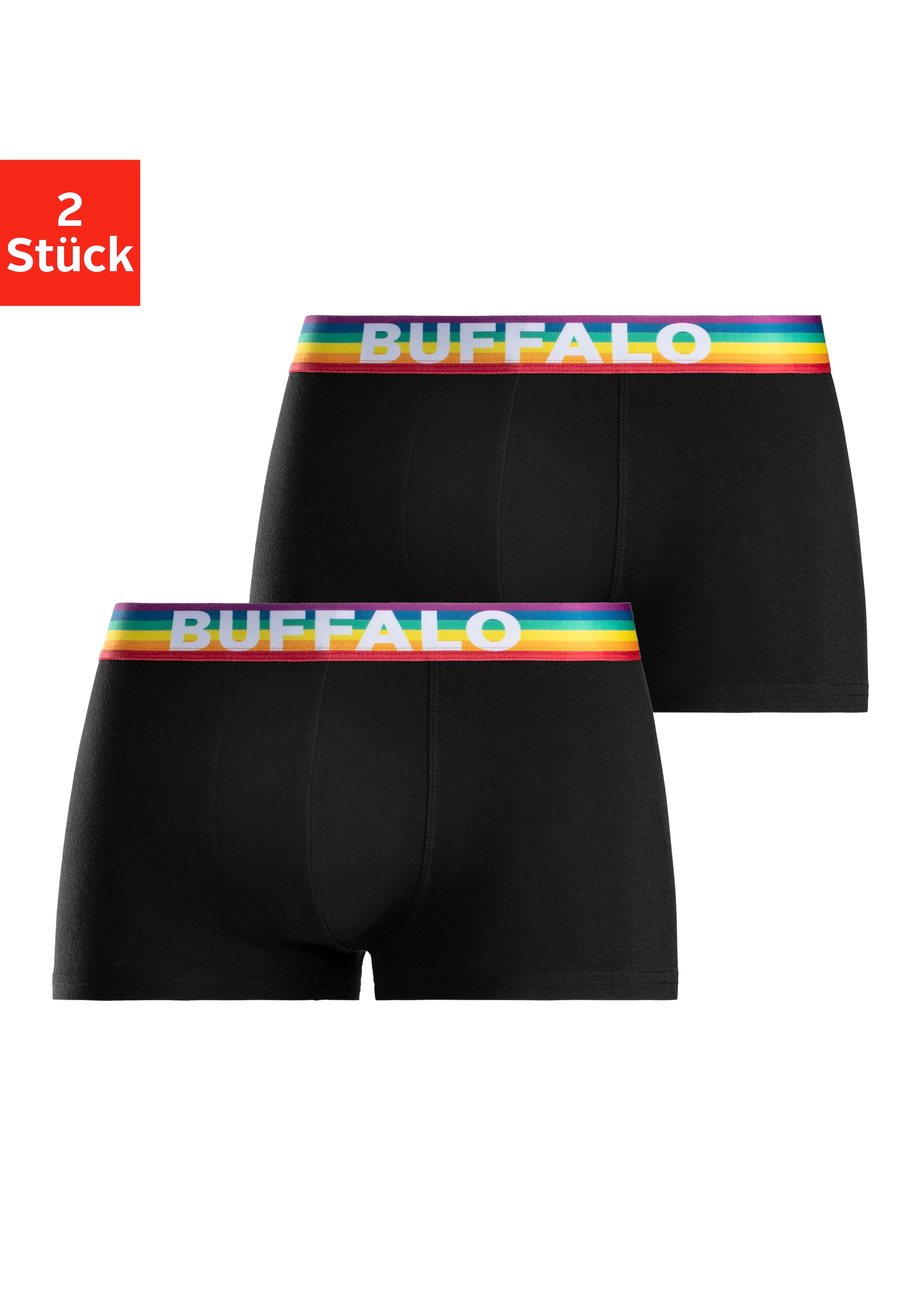 Buffalo Boxershorts »PRIDE«, (Packung, 2 St.), in Hipster-Form mit Webbund in Regenbogenfarben