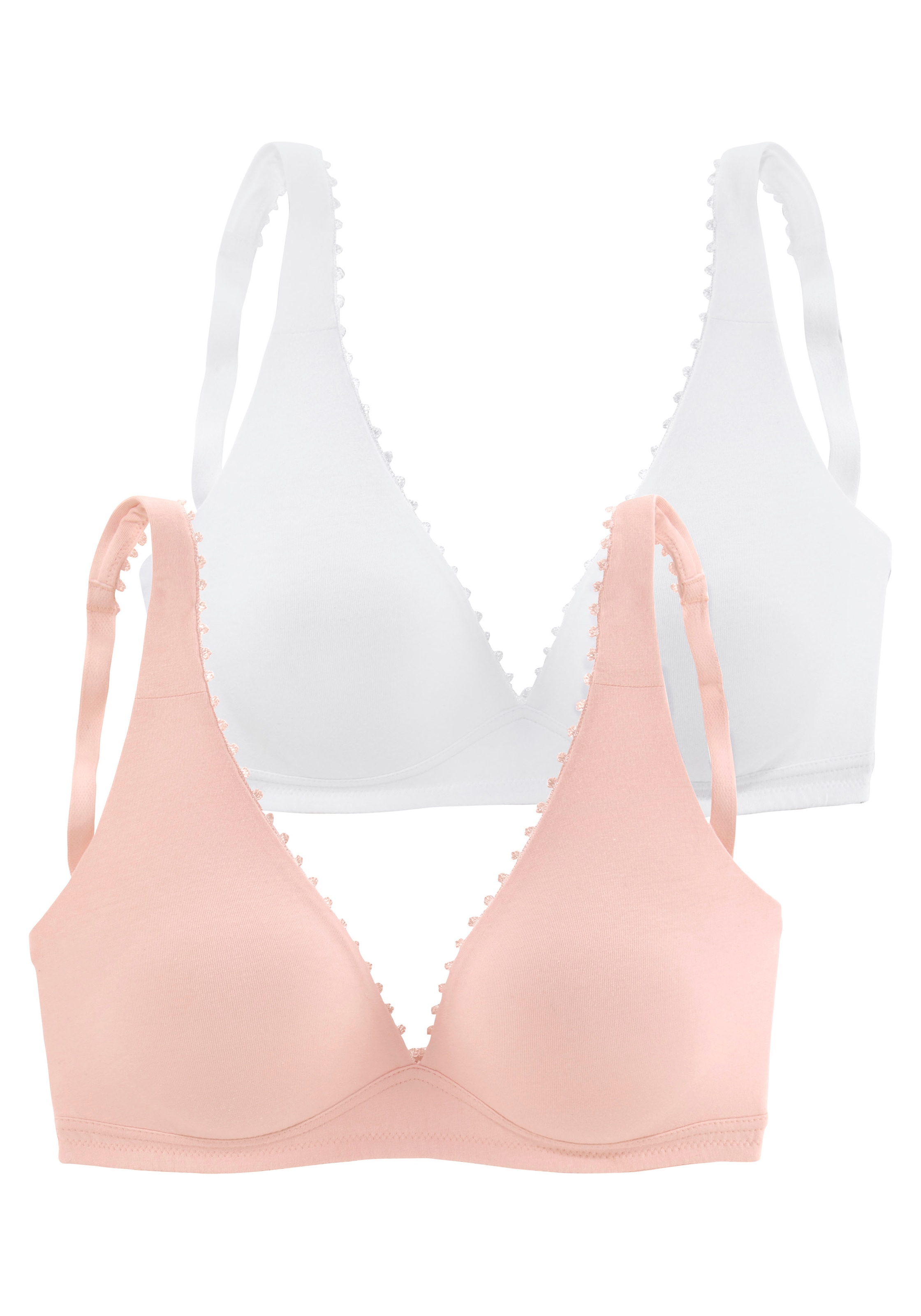 petite fleur Bralette-BH, (Packung, 2 Stück), ohne Bügel in High-Apex-Schnittform mit Zierborte, Basic Dessous