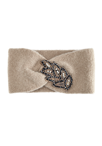 LASCANA Stirnband, Strickstirnband mit Perlen Applikation und Knoten