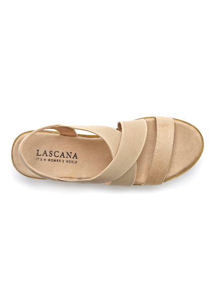 LASCANA Sandalette, Sandale, Sommerschuh mit Keilabsatz und elastischen Riemen VEGAN
