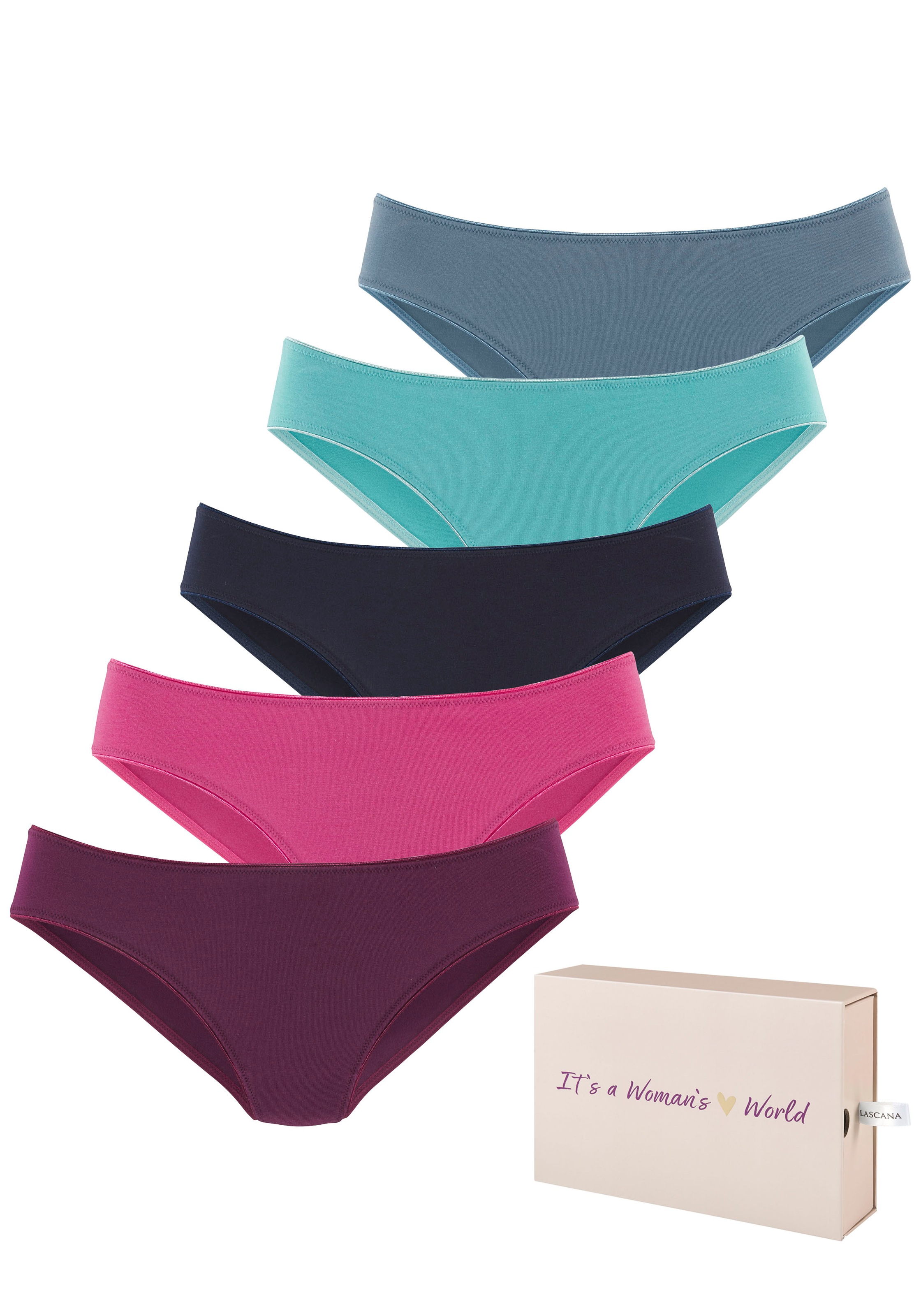 LASCANA Jazz-Pants Slips, (5er-Pack), aus Baumwolle, mit schöner Aufbewahrungsbox