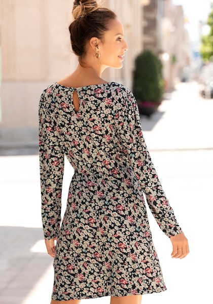 LASCANA Jerseykleid, mit Blümchendruck und langen Ärmeln, Minikleid, Sommerkleid