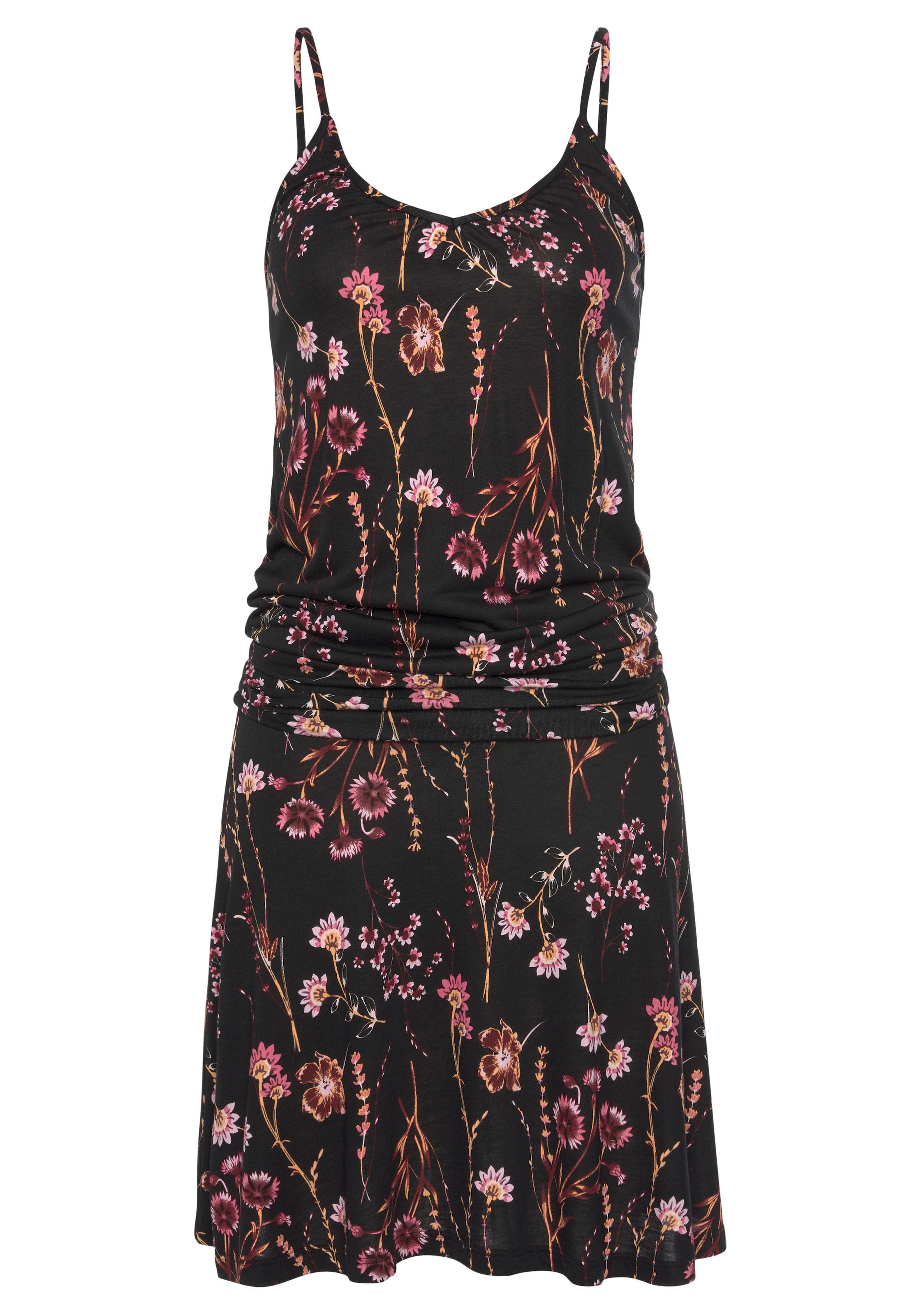 LASCANA Strandkleid, mit Blumenprint, figurumspielendes Sommerkleid, Jerseykleid