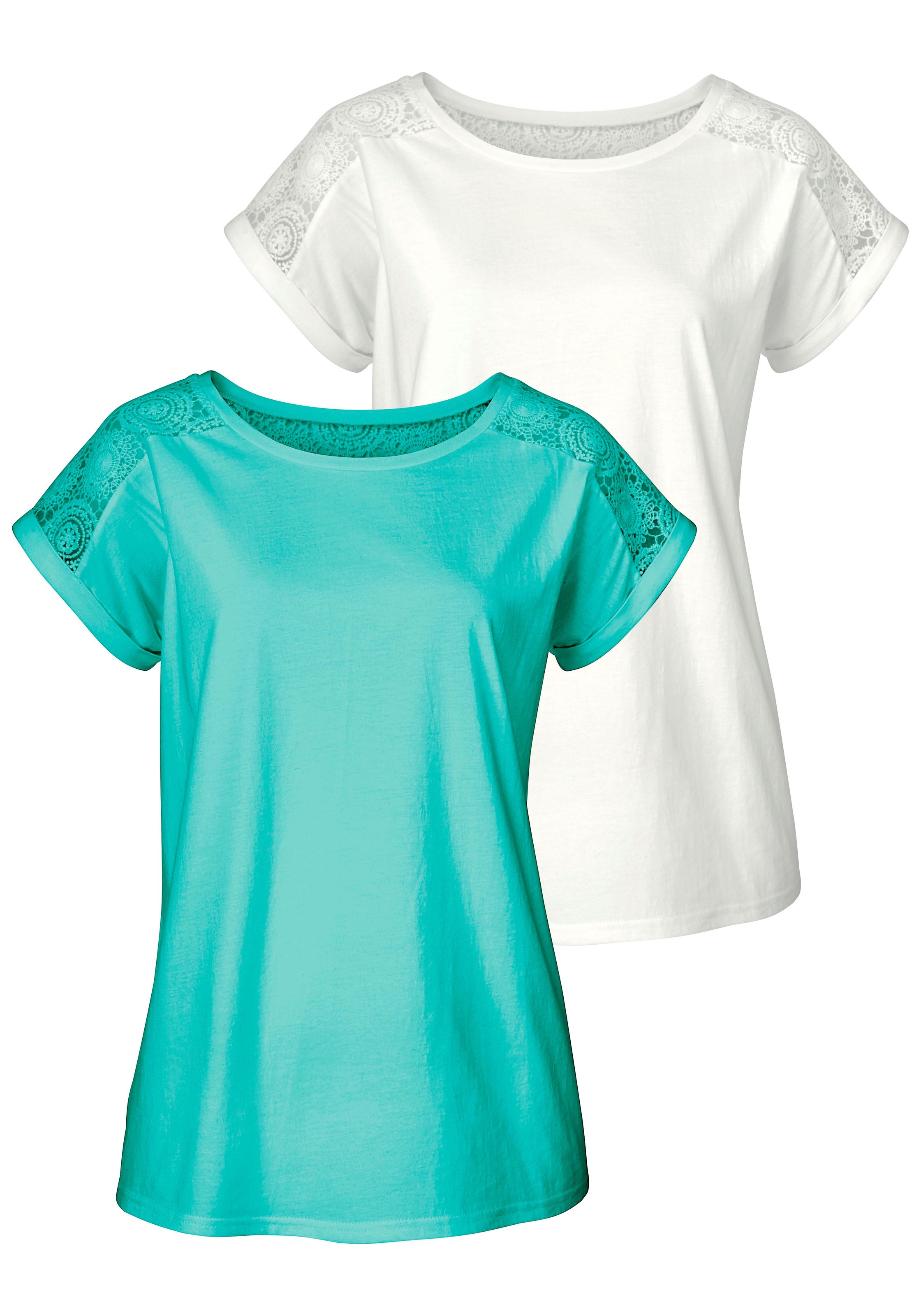 Image of Vivance T-Shirt, (2er-Pack), mit schöner Spitze