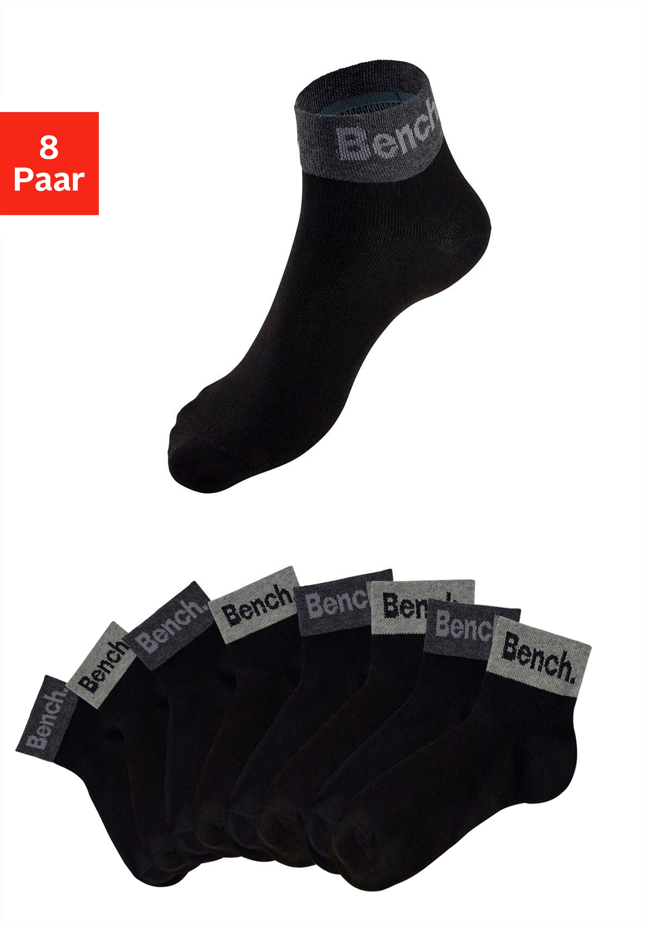 Bench. Kurzsocken, (Packung, 8 Paar), mit eingestricktem Schriftzug am Bündchen