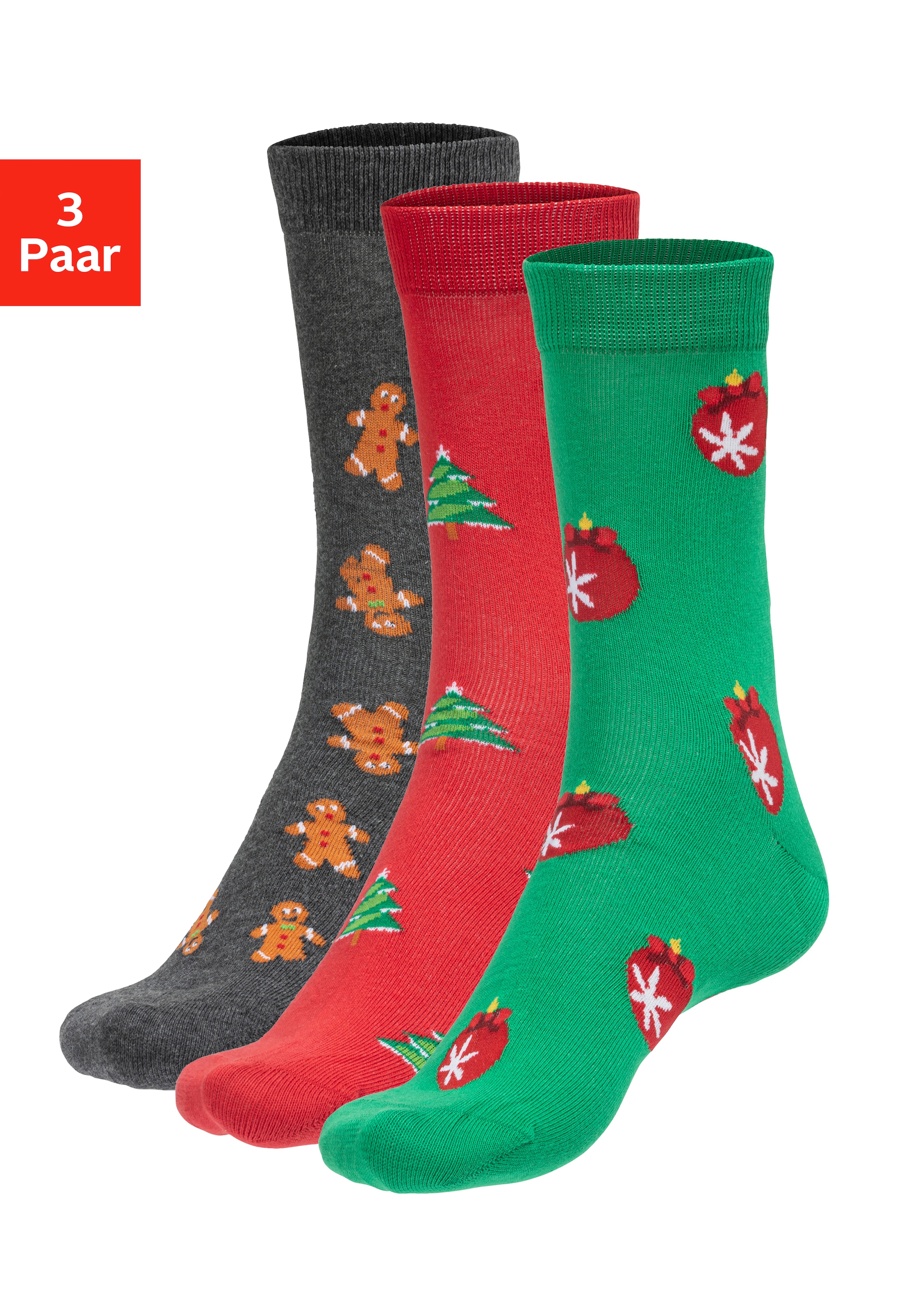 John Devin Socken, (3 Paar), mit unterschiedlichen Weihnachtsmotiven