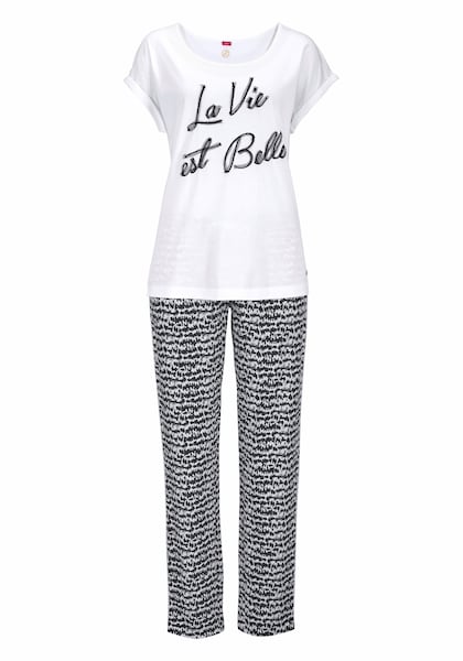 Pyjama au motif noir-blanc »La Vie est Belle« s.Oliver RED label bodywear