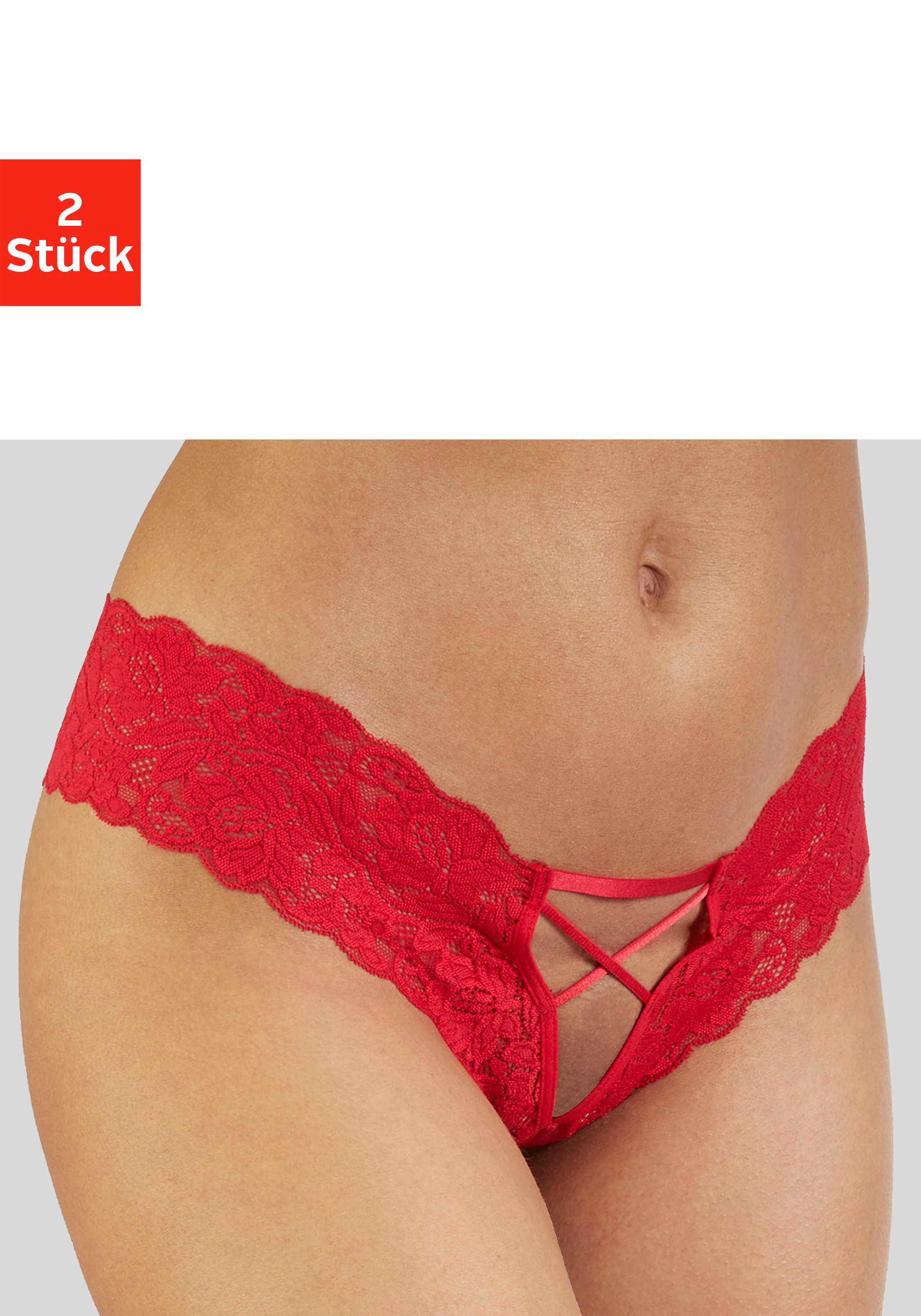 petite fleur goldfarben Panty-Ouvert, (Packung, 2 Stück), im günstigen Doppelpack, mit edlen Schnürungen, Reizwäsche