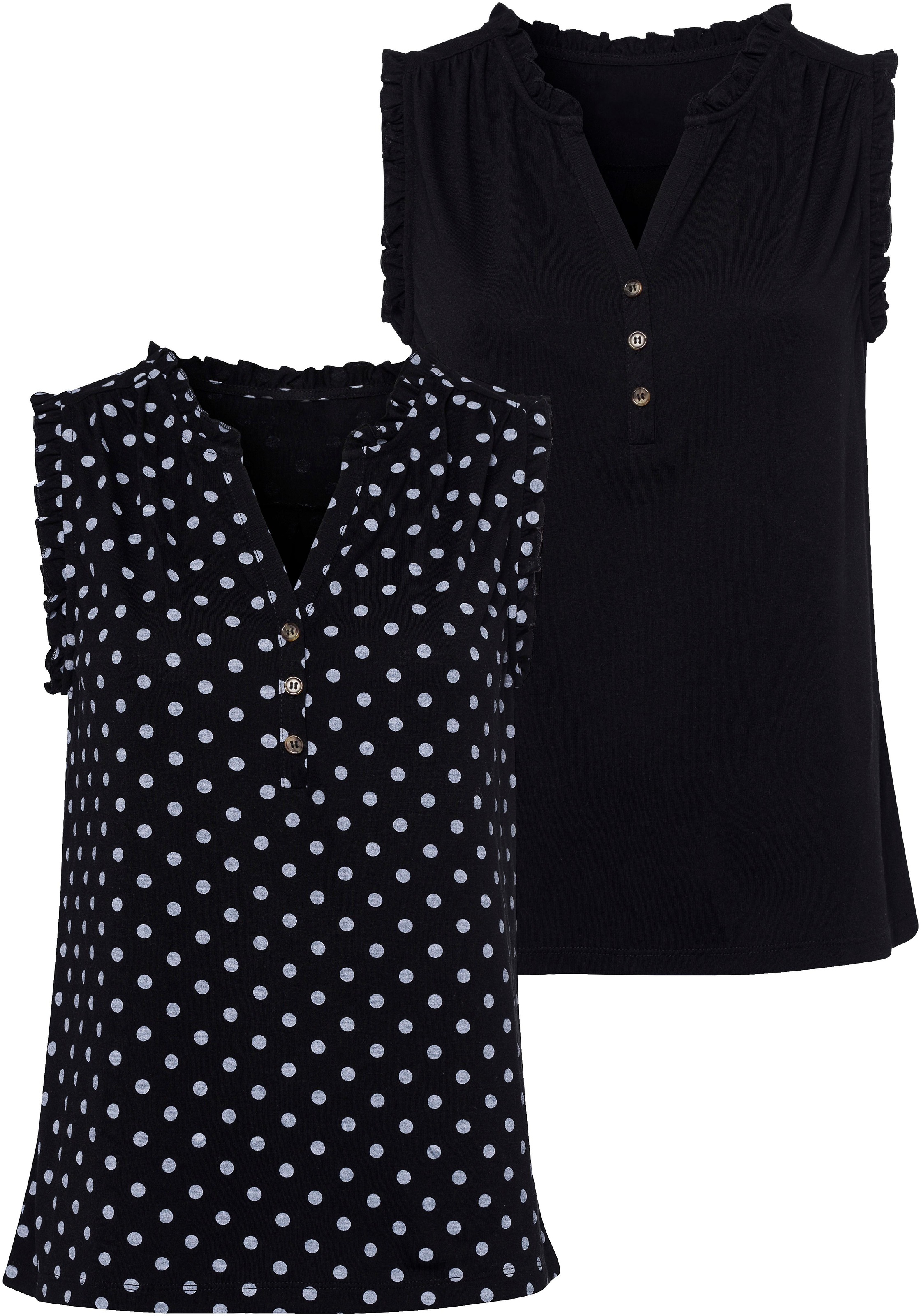 Image of LASCANA Tanktop, (2er-Pack), mit Rüschendetails und Knöpfen in Hornoptik