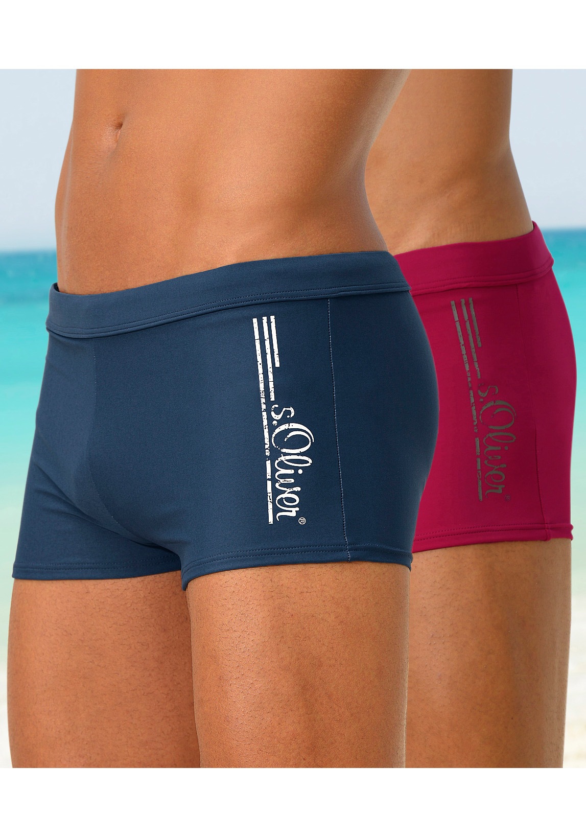 Logo günstig Kaufen-s.Oliver Boxer-Badehose. s.Oliver Boxer-Badehose <![CDATA[Boxerbadehose von s. Oliver. Logo-Schriftzug in cooler Used-Optik auf einem Bein. Innenkordel. Vorn gefüttert. Obermaterial: 80% Polyamid, 20% Elasthan. Futter: 100% Polyester]]>. 