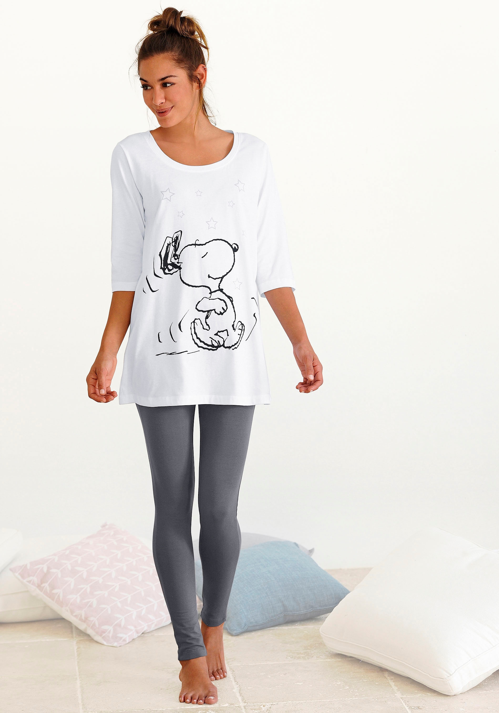 tlg., Lingerie Shirt Druck Pyjama, 1 » online und LASCANA mit mit legerem Snoopy Bademode, Peanuts | Stück), (2 kaufen Unterwäsche & Leggings