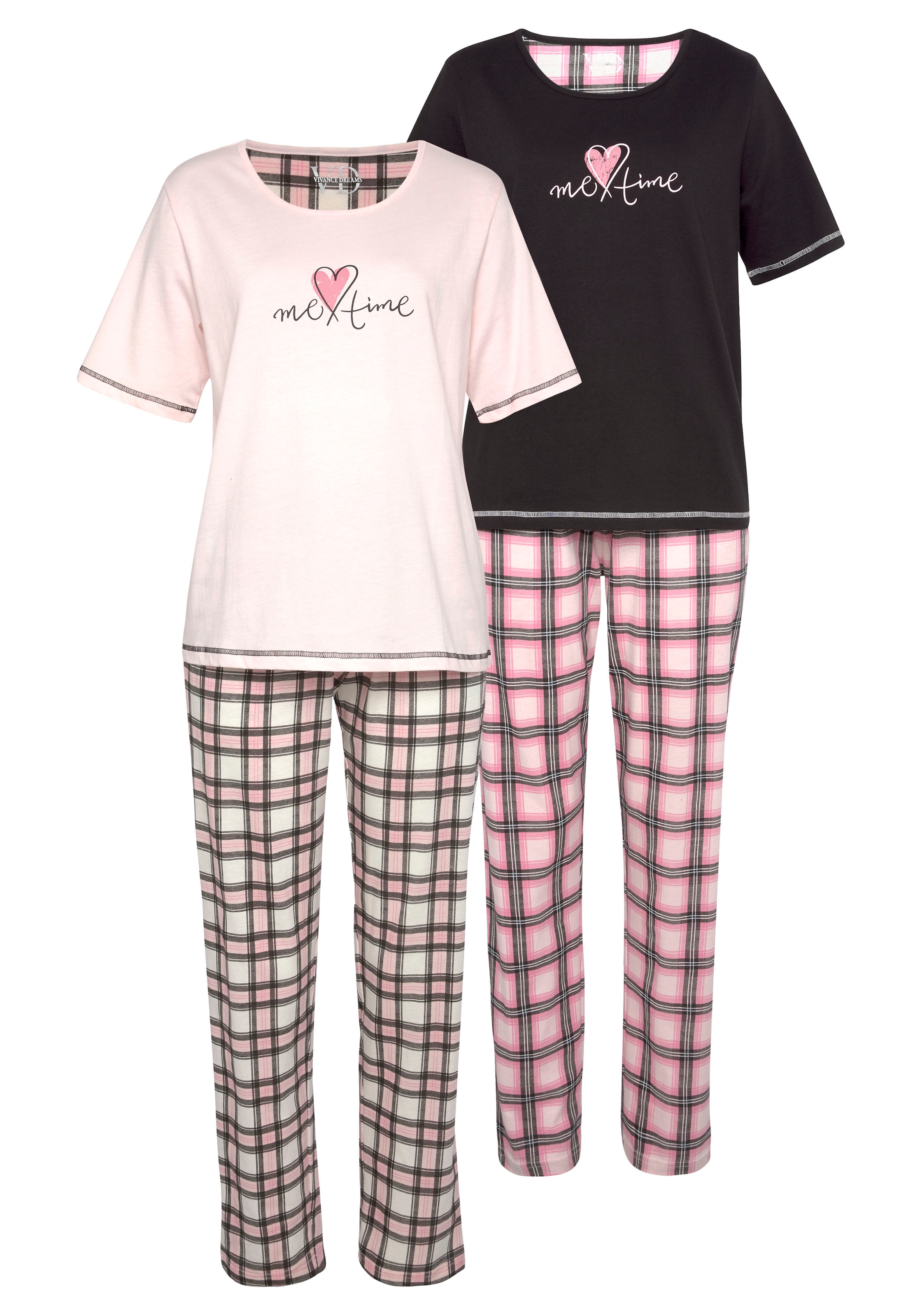 Vivance Dreams Pyjama, (Packung, 4 tlg.), im Doppelpack mit Karomuster