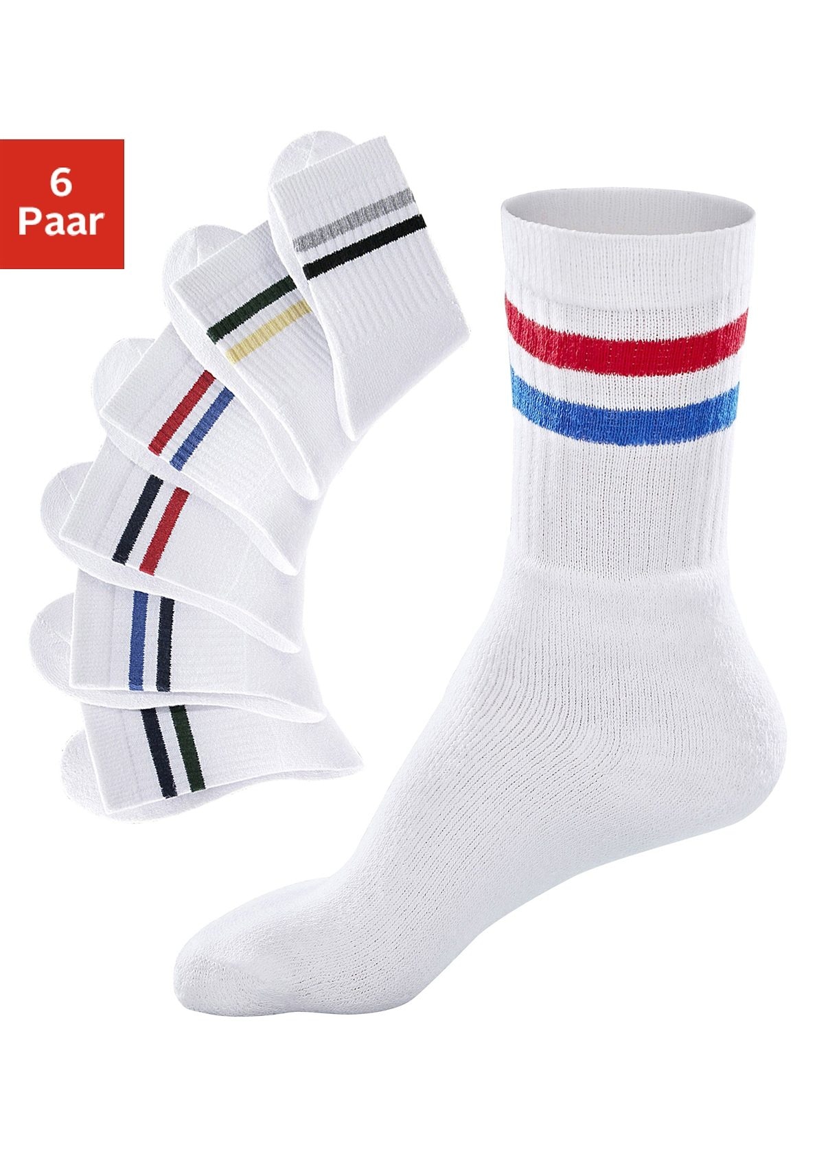 Go in Freizeitsocken, (Packung, 6 Paar), mit farbigen Streifen