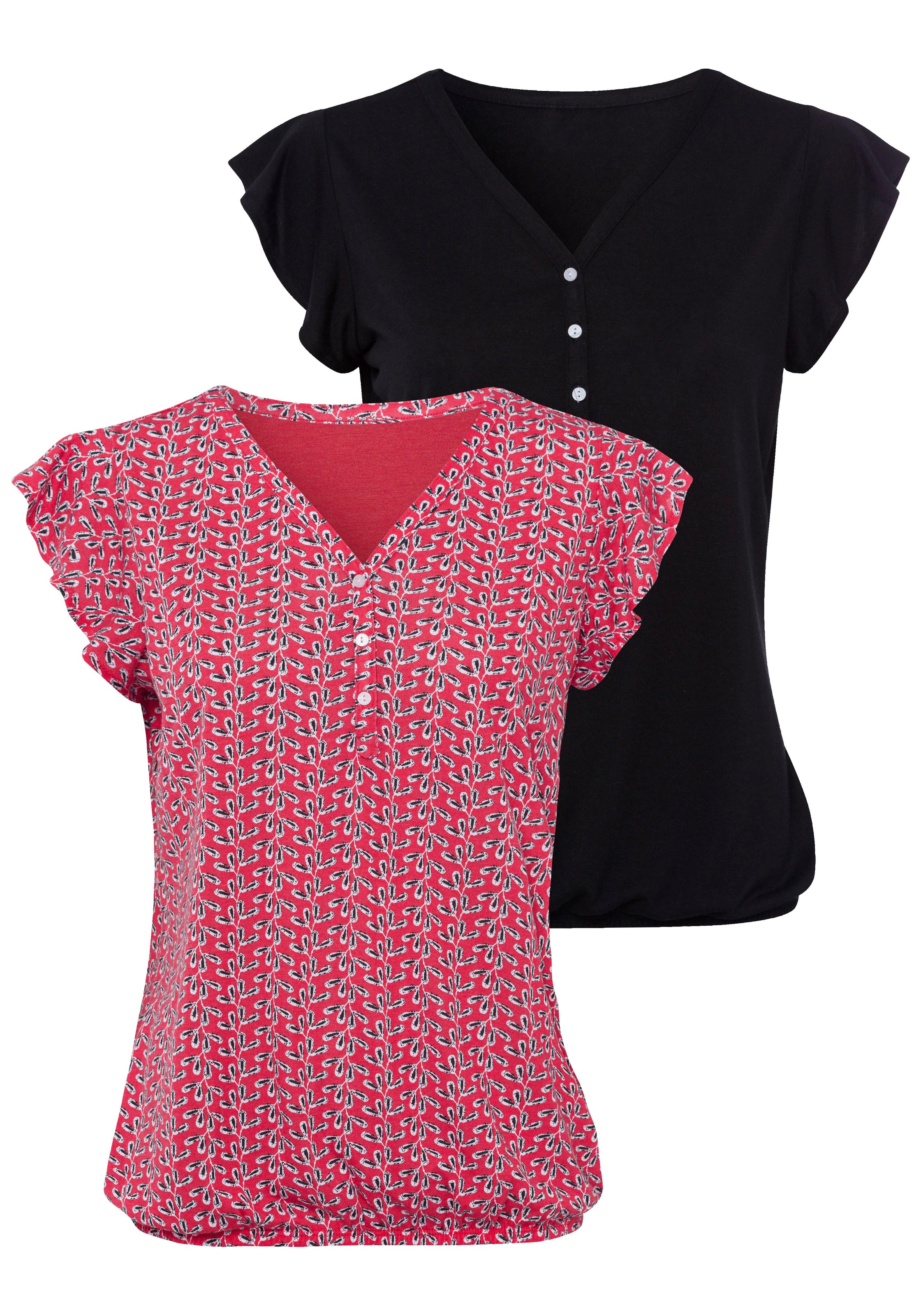 Image of LASCANA Shirttop, (Packung, 2 tlg., 2er-Pack), mit Flügelärmelchen