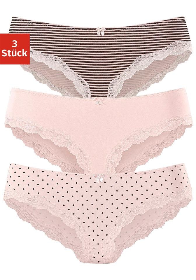 LASCANA Slip, (Packung, 3 St.), aus elastischer Baumwolle mit zarter Spitze  » LASCANA | Bademode, Unterwäsche & Lingerie online kaufen