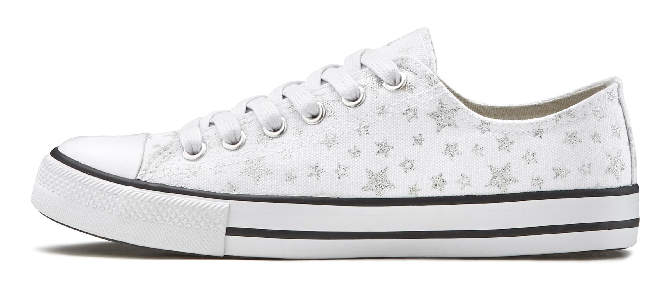 LASCANA Sneaker »Schnürhalbschuh«, aus Textil mit Sternenprint in Glitzer-Optik, Freizeitschuh