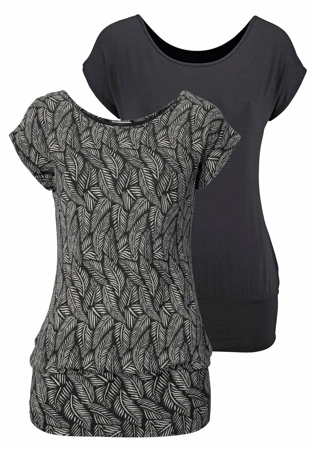 LASCANA : T-shirt (2 pièces) avec imprimé plume, en lot éco