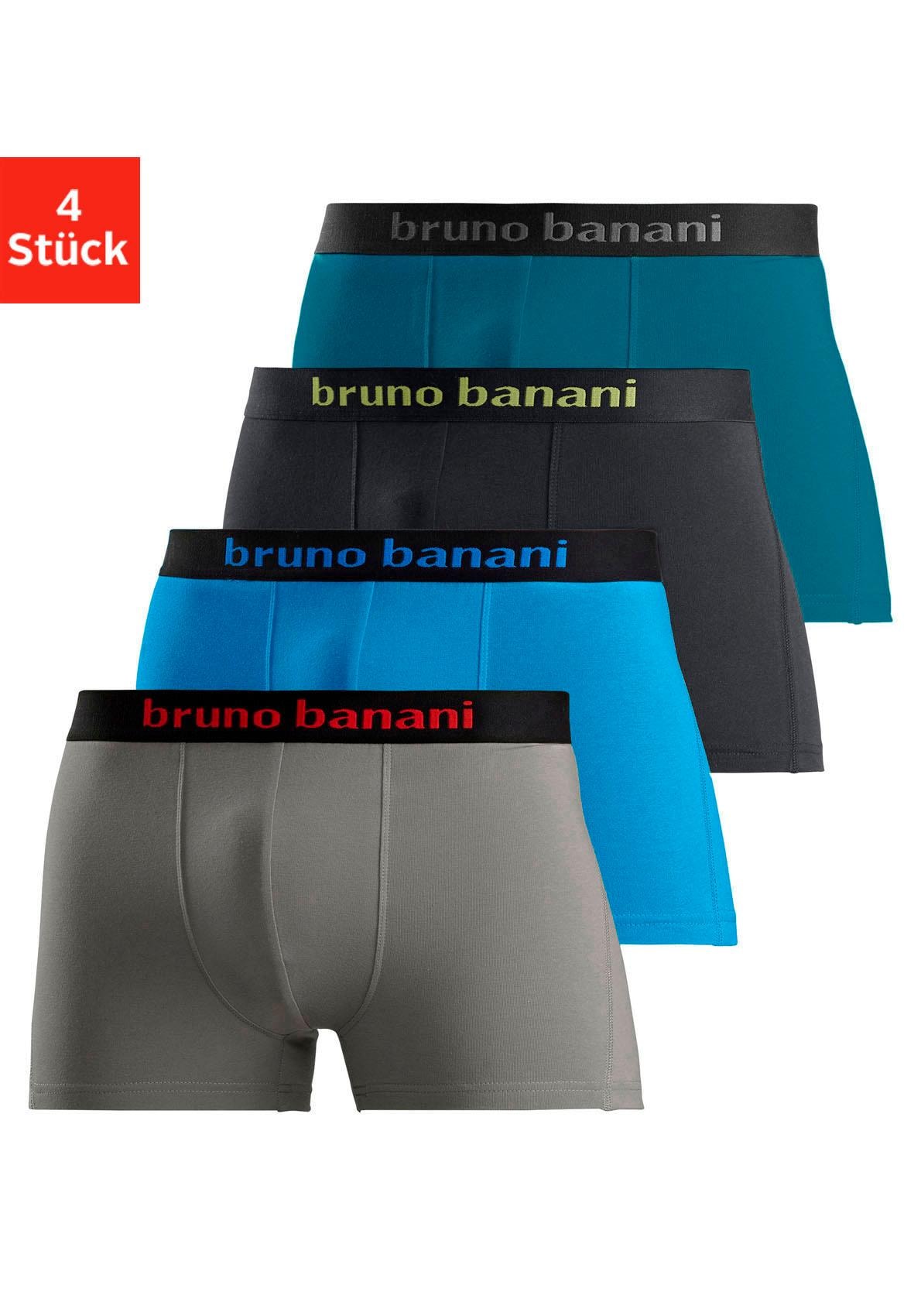 MARKEN günstig Kaufen-Bruno Banani Boxer, (Packung, 4 St.), mit farbigen Marken-Schriftzug am Bündchen. Bruno Banani Boxer, (Packung, 4 St.), mit farbigen Marken-Schriftzug am Bündchen <![CDATA[Elegante Boxershorts im 4er-Pack von Bruno Banani mit farbigem Schriftzug