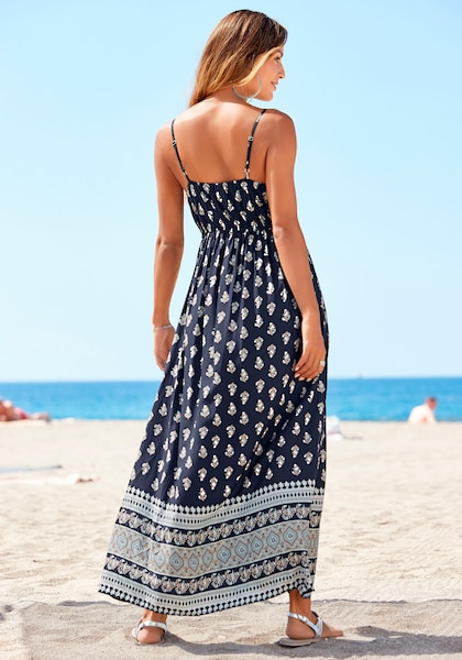 Vivance Maxikleid, mit Bordürendruck und Gummizug in der Taille, Sommerkleid, Strandkleid