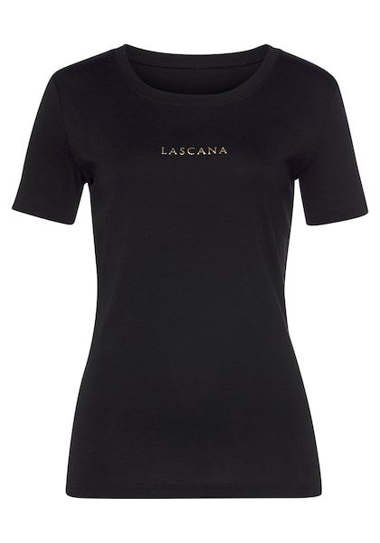 LASCANA T-Shirt, (2er-Pack), mit goldfarbenenem Logodruck