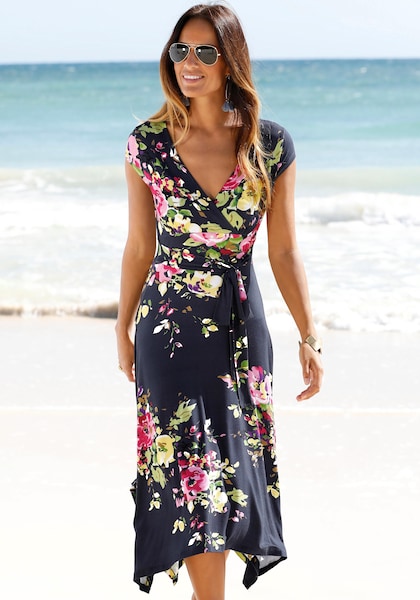 Beachtime Sommerkleid, mit Zipfelsaum und Schleife in der Taille, Jerseykleid, Strandkleid