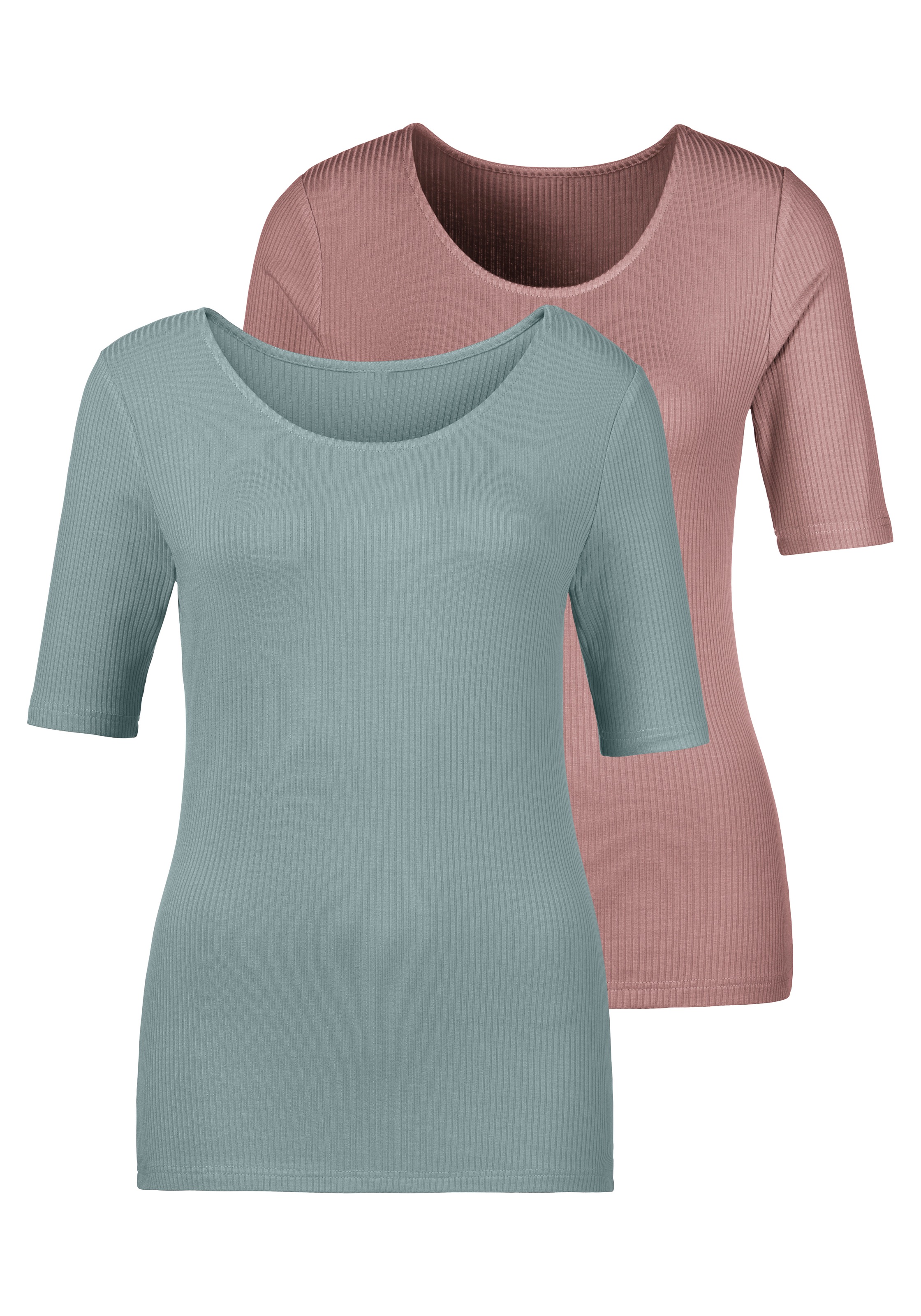 LASCANA T-Shirt »Rippshirt«, (2er-Pack), online kaufen Saum | geradem Bademode, » Unterwäsche mit Lingerie & LASCANA