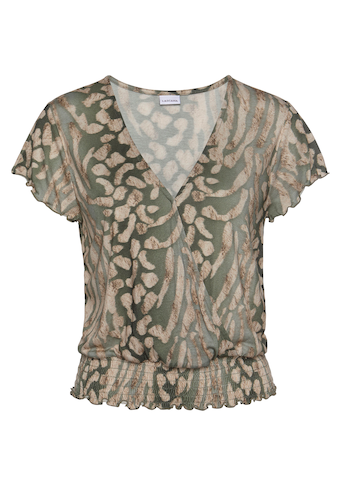 LASCANA Kurzarmshirt, mit Animalprint, Blusenshirt mit V-Auschnitt, casual-chic
