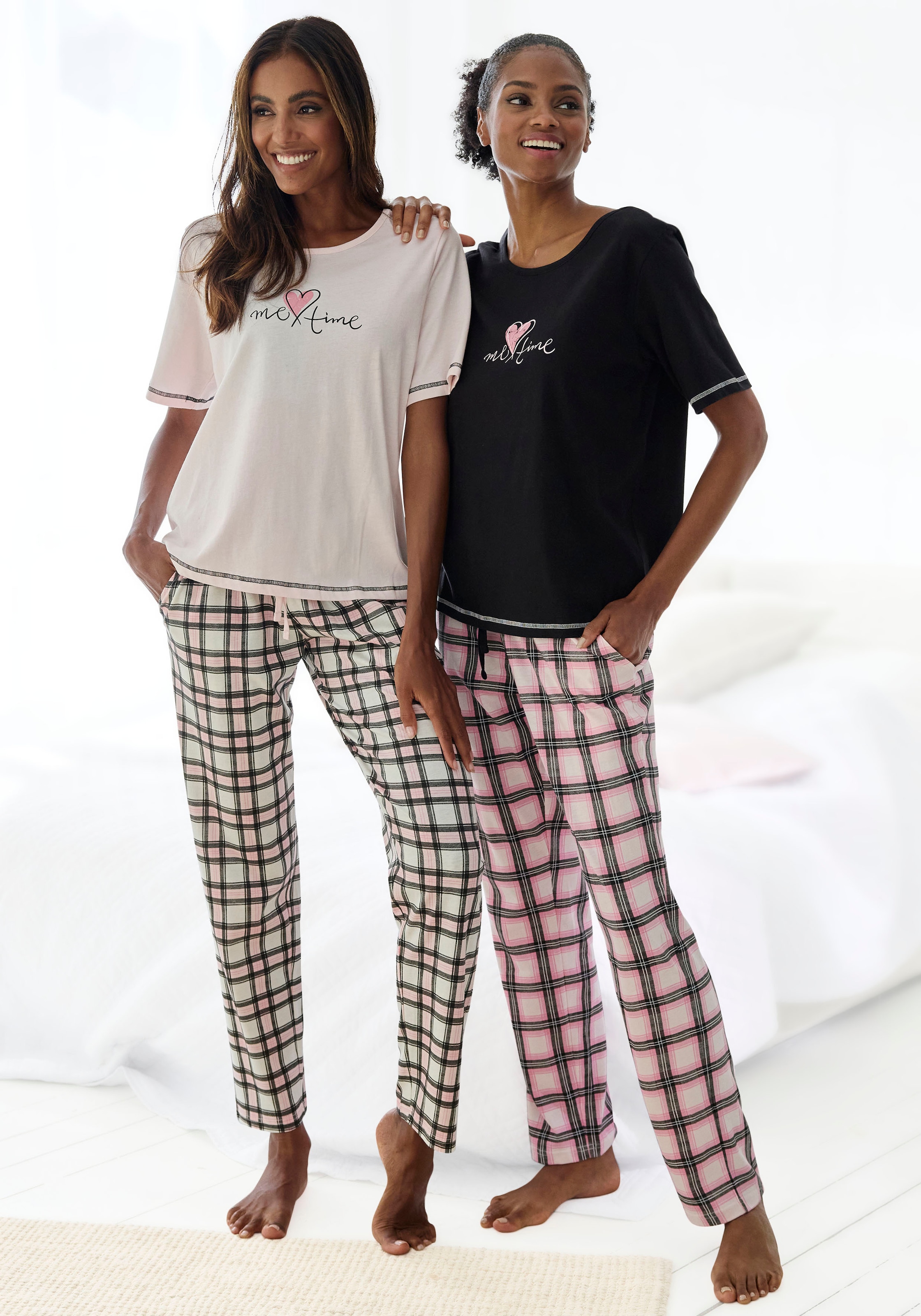 Vivance Dreams Pyjama, (Packung, 4 tlg.), im Doppelpack mit Karomuster