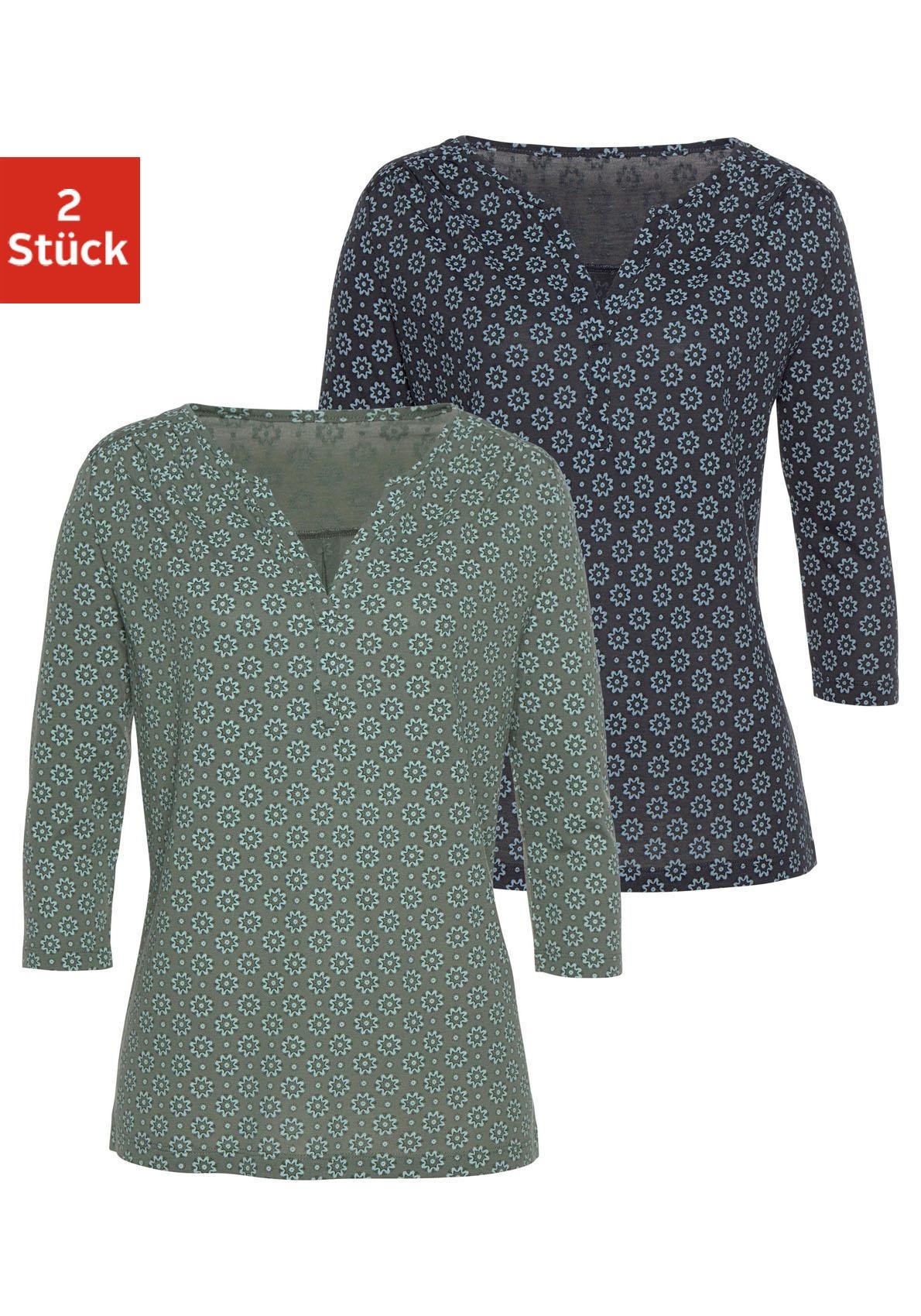 Image of LASCANA 3/4-Arm-Shirt, (Packung, 2er-Pack), mit kleiner Schulterraffung