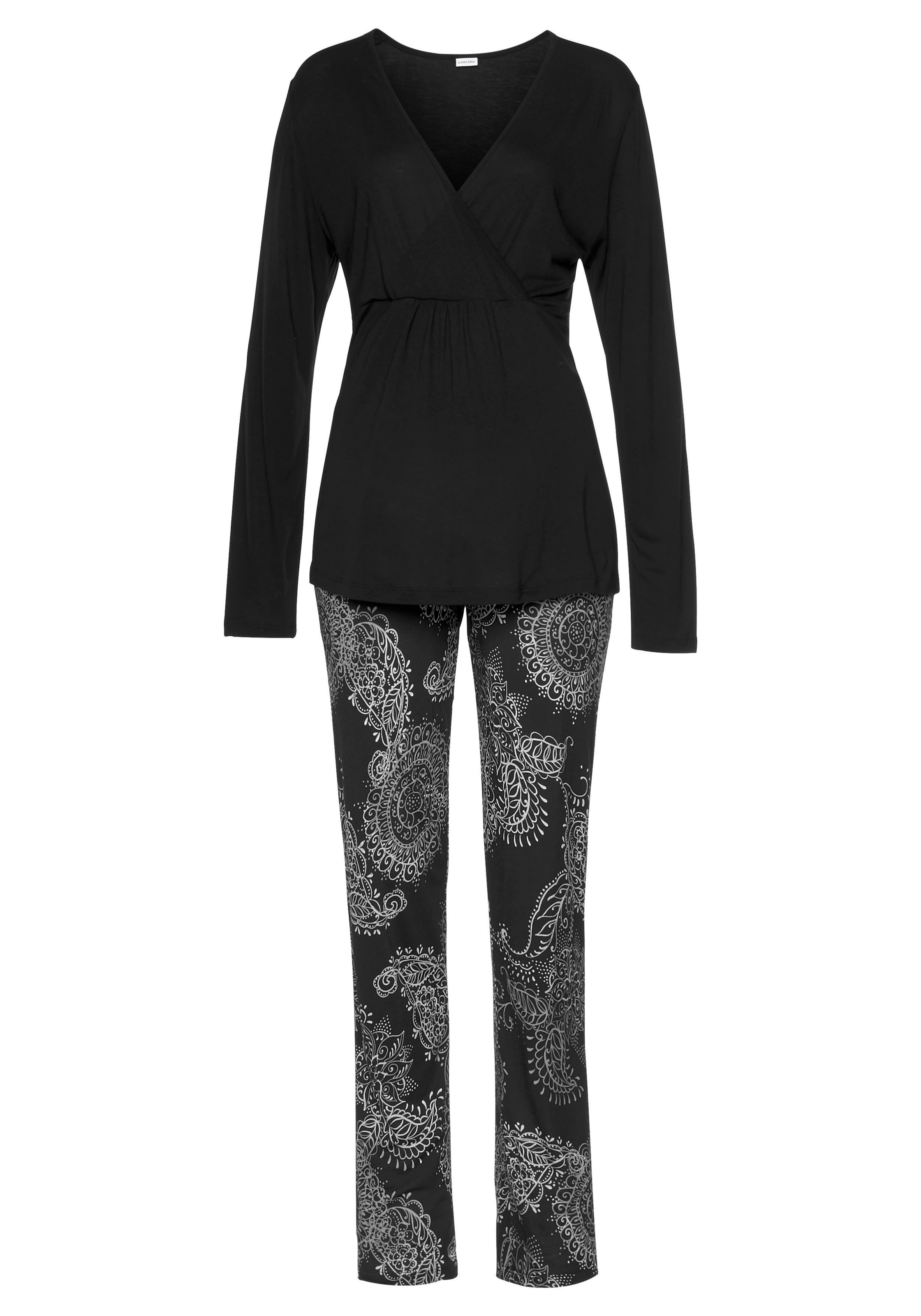 Vivance Dreams Pyjama, (2 tlg.), im schwarz-weissen Paisley-Dessin