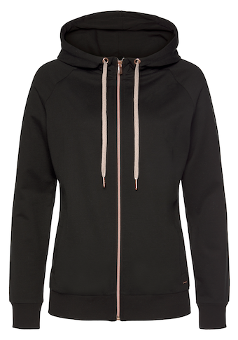LASCANA Kapuzensweatjacke »Sweatshirtjacke mit Details in Roségoldfarben«, und seitlichen Taschen, Loungeanzug