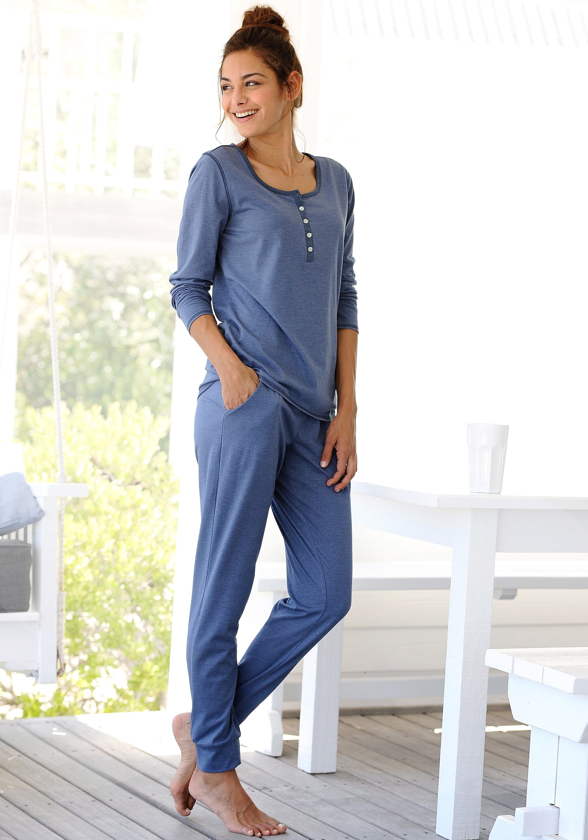 Image of Arizona Pyjama, (2 tlg., 1 Stück), in melierter Qualität mit Knopfleiste