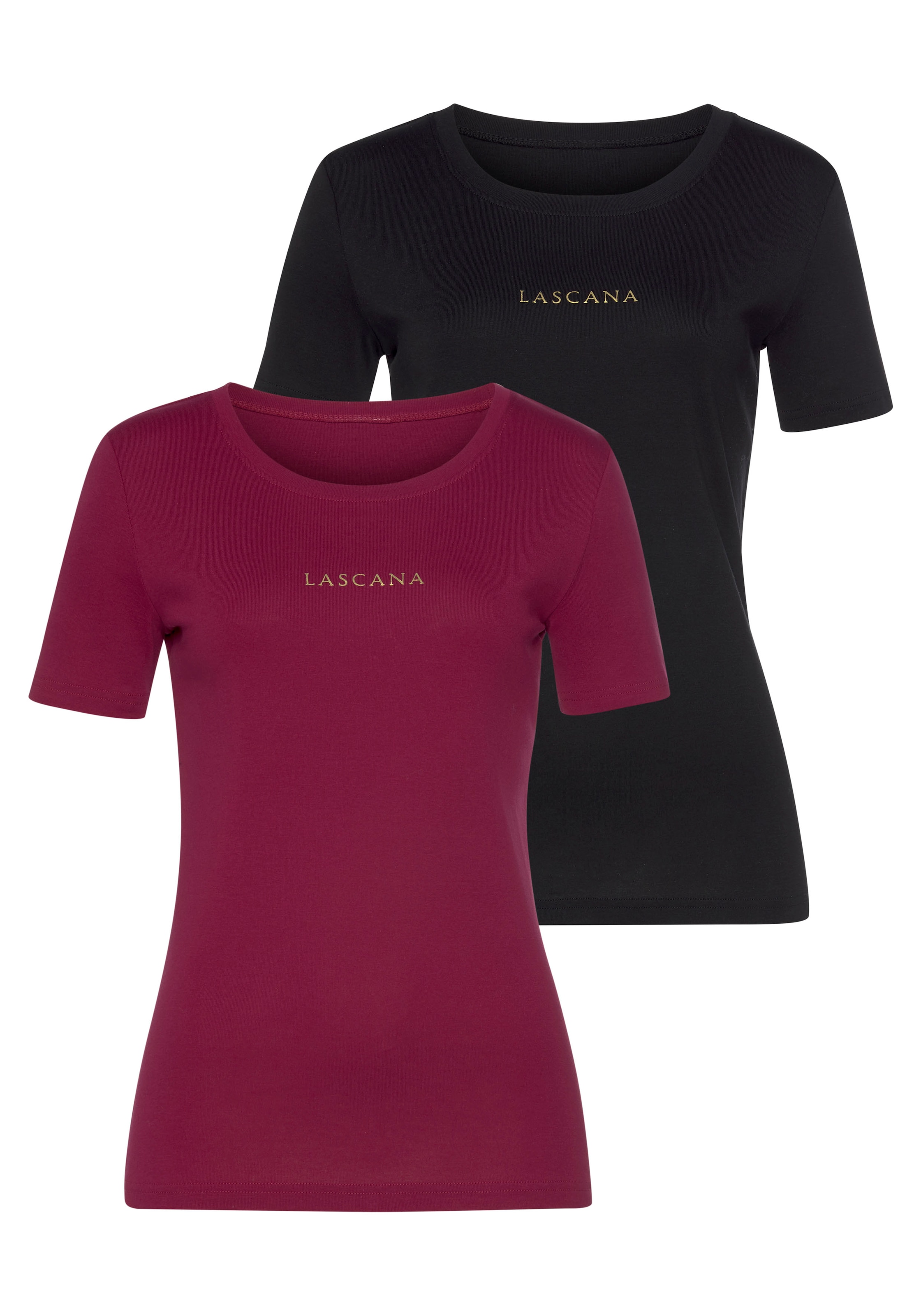 100/Pack günstig Kaufen-LASCANA T-Shirt, (2er-Pack), mit goldfarbenenem Logodruck. LASCANA T-Shirt, (2er-Pack), mit goldfarbenenem Logodruck <![CDATA[Obermaterial: 100% Baumwolle (unterstützt Cotton made in Africa)]]>. 