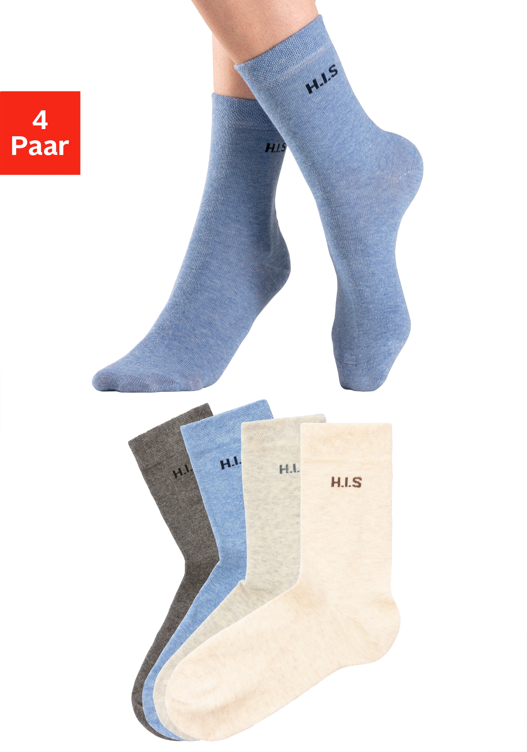 Socken aus günstig Kaufen-H.I.S Socken, (Set, 4 Paar). H.I.S Socken, (Set, 4 Paar) <![CDATA[Immer einsatzbereit, die Basic-Socke in ausgesuchter Markenqualität. Nicht einschneidende Bündchen sorgen für besonderen Tragekomfort, speziell bei druckempfindlichen Beinen. LYCRA® gar