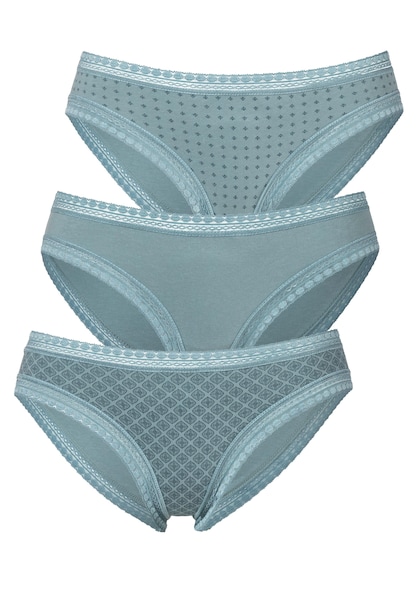 LASCANA Bikinislip, (Packung, 3 St.), aus elastischer Baumwolle mit weicher Spitze