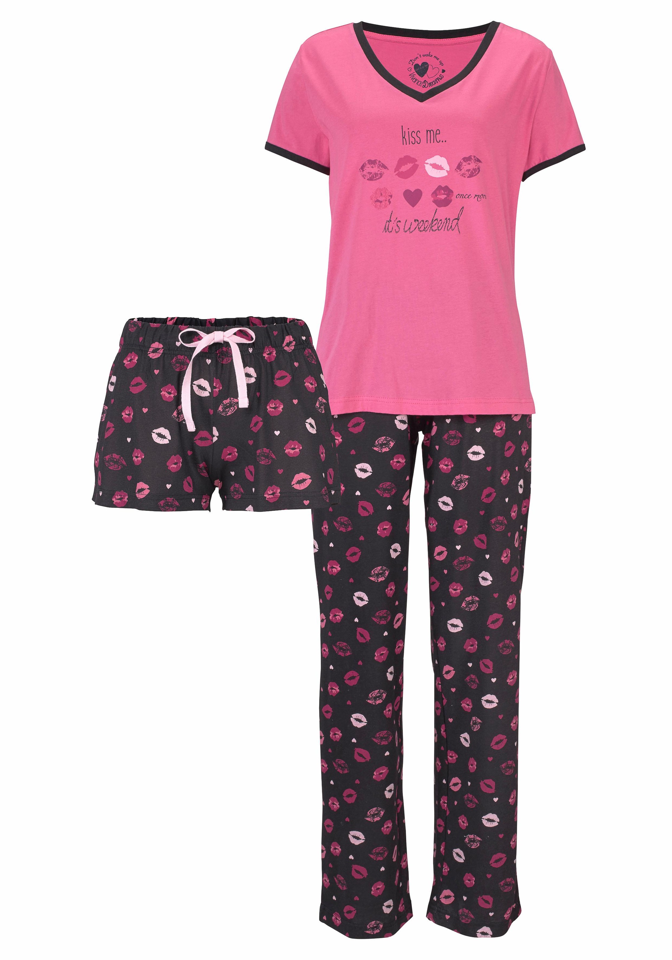 Vivance Dreams Pyjama, (3 tlg.), mit Kussmund Print