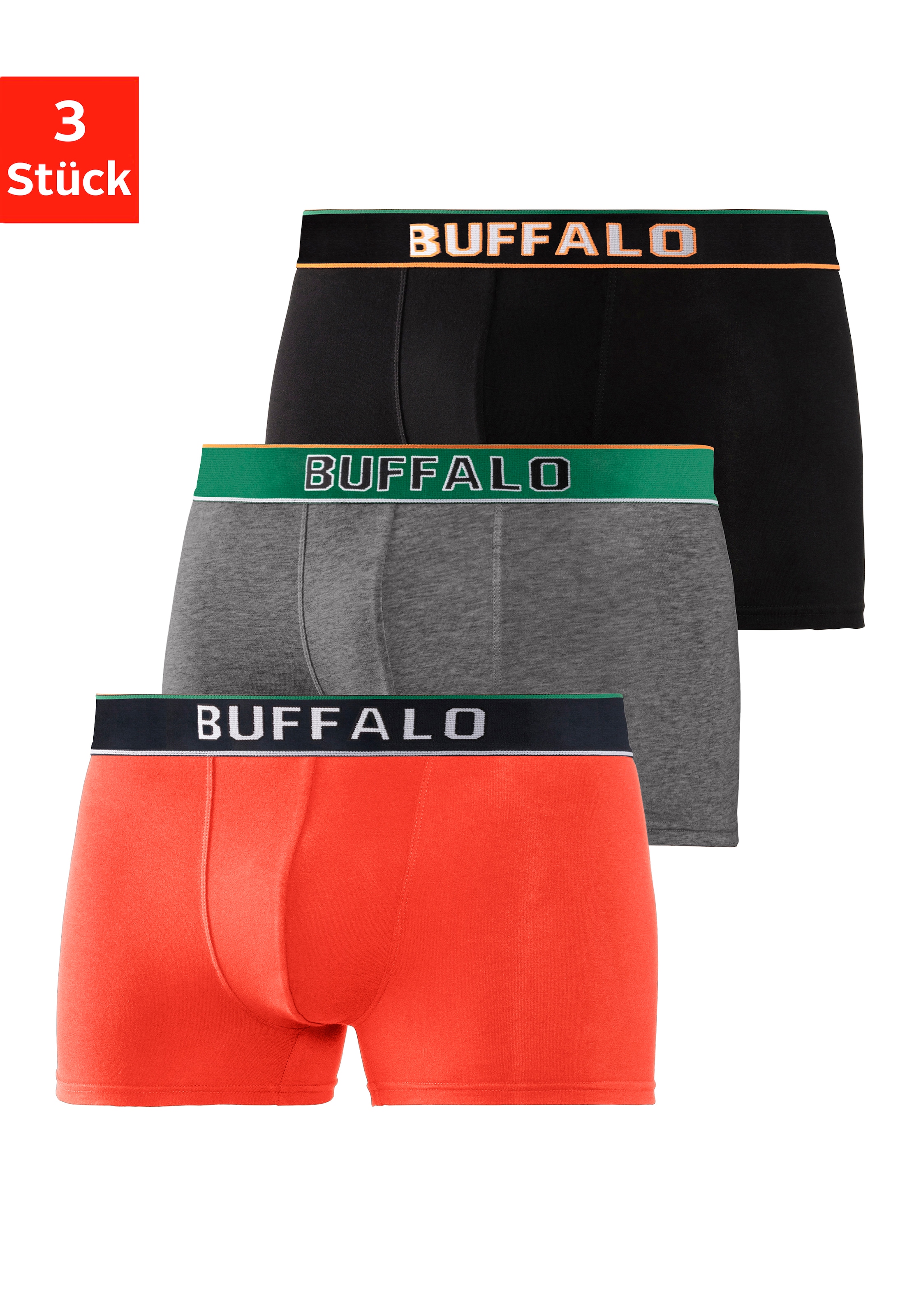 Logo günstig Kaufen-Buffalo Boxer, (Packung, 3 St.). Buffalo Boxer, (Packung, 3 St.) <![CDATA[3er Pack Boxer mit Logo-Bund. Obermaterial: 92% Baumwolle, 8% Elasthan]]>. 