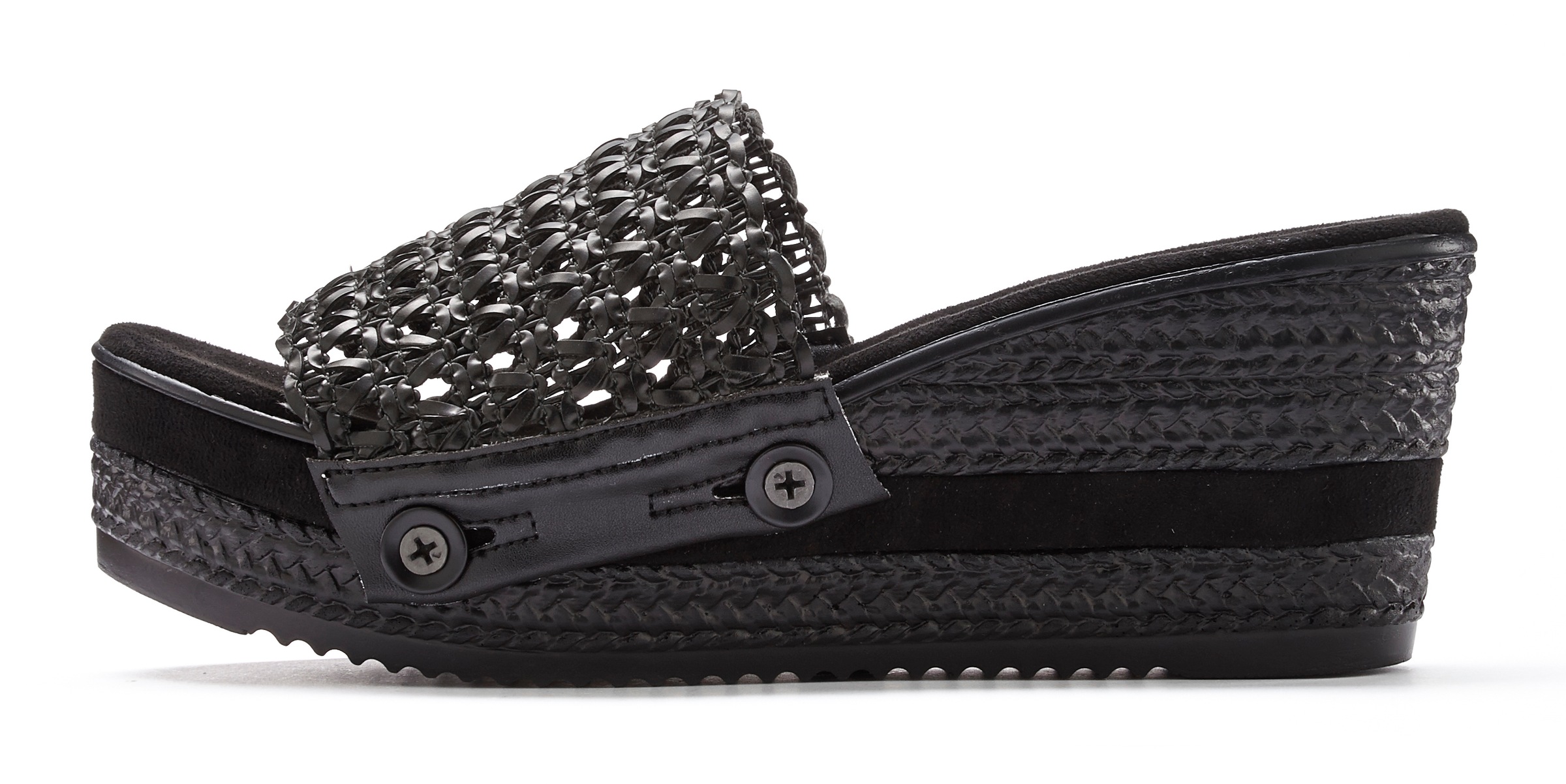 Image of LASCANA Pantolette, mit Keilabsatz und leicht abknöpfbaren Oberteilen Dank Knopf VEGAN