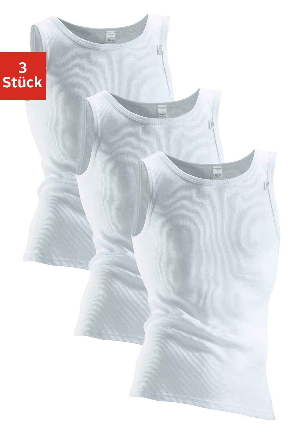 Image of Clipper Exclusive Unterhemd, (3 St.), mit Komfortschnitt, hinten etwas länger - in Doppelripp