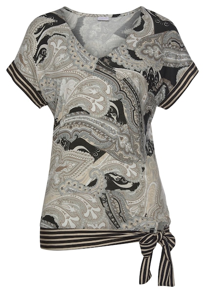 LASCANA Kurzarmshirt, mit Paisleyprint und Schleifendetail, V-Ausschnitt, Blusenshirt