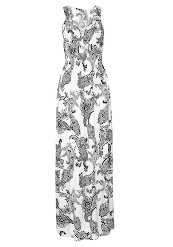 LASCANA Maxikleid, mit verstellbarem Ausschnitt im Alloverdruck, Sommerkleid, Strandkleid